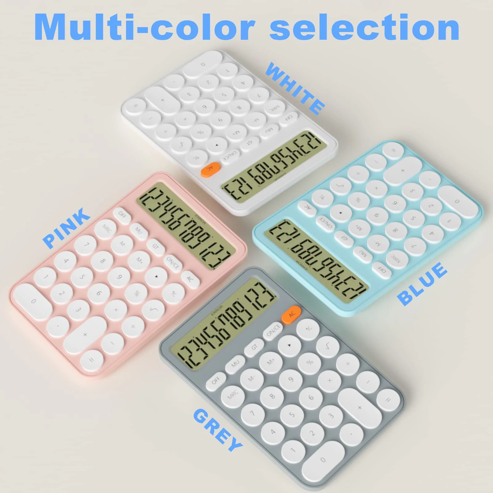 Cute Calculators Desktop Size 6.3 * 4.3in/16 * 11cm, DECKLIT Battery 12 Digit Desk Calculator Extra Large LCD Display, Great Desktop Calculator Big buttons, 15°Tilt Screen for Kids Calculator(White) white - Image 3