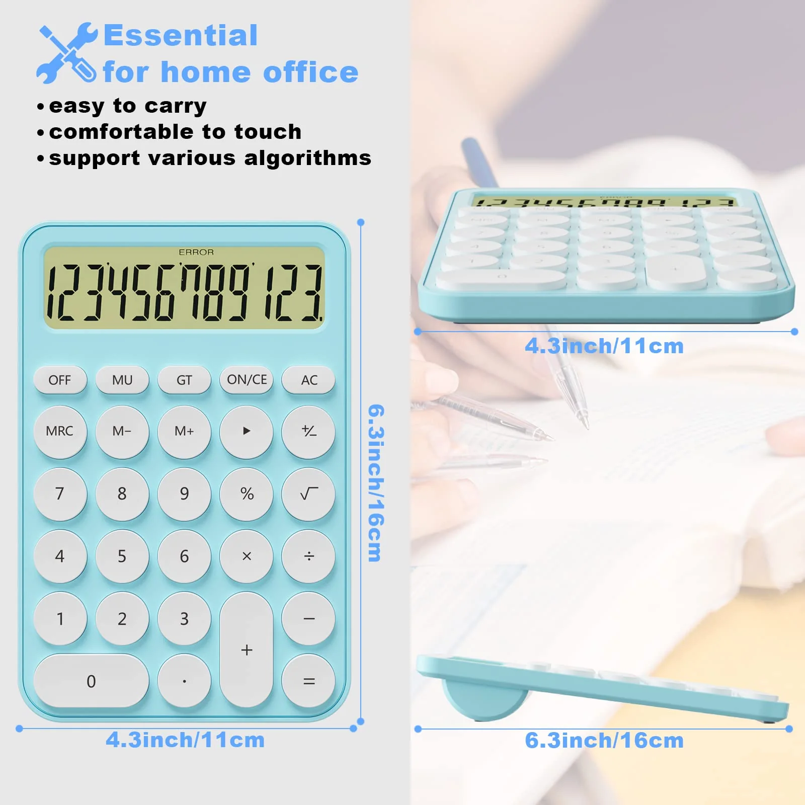 Cute Calculators Desktop Size 6.3 * 4.3in/16 * 11cm, DECKLIT Battery 12 Digit Desk Calculator Extra Large LCD Display, Great Desktop Calculator Big buttons, 15°Tilt Screen for Kids Calculator(White) white - Image 4