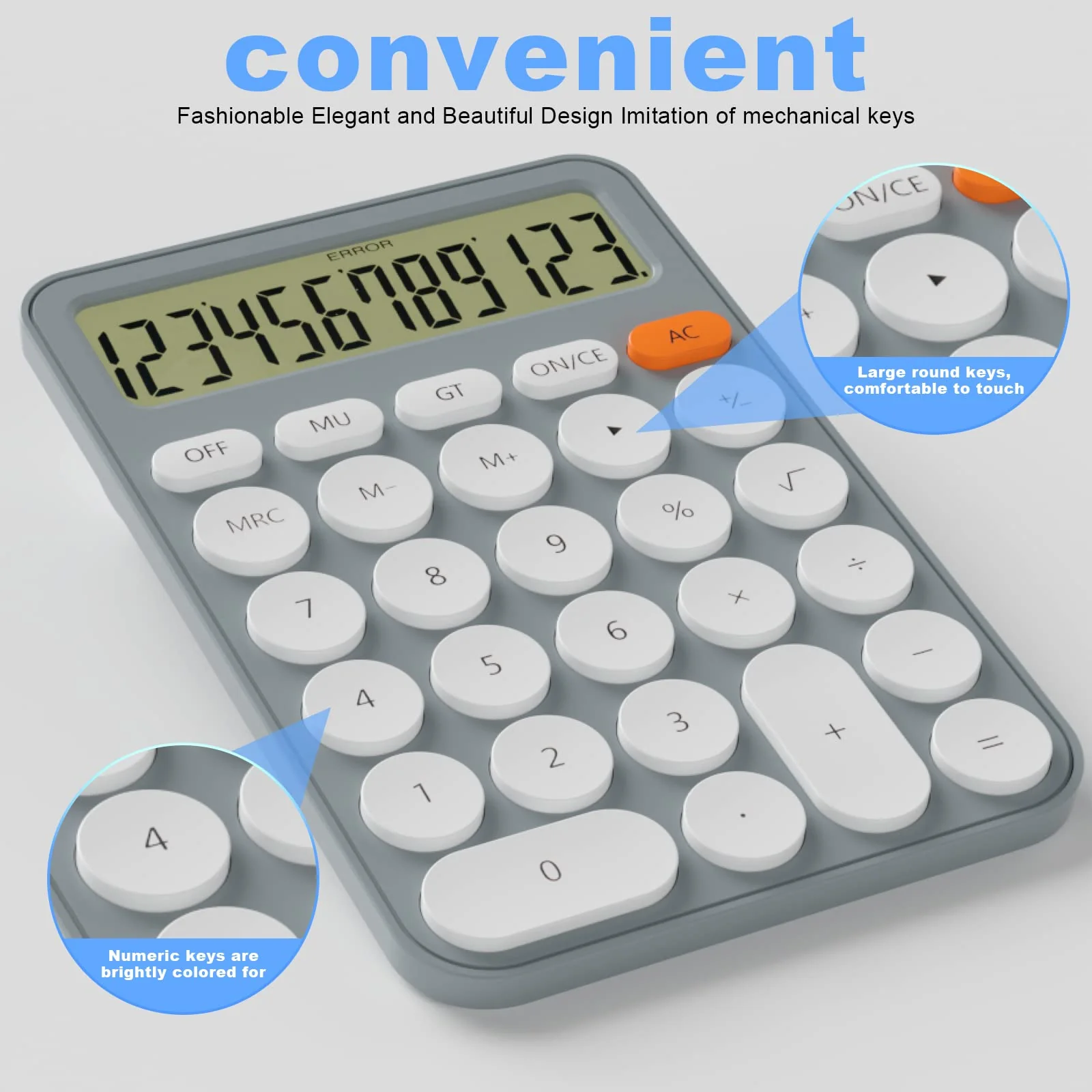 Cute Calculators Desktop Size 6.3 * 4.3in/16 * 11cm, DECKLIT Battery 12 Digit Desk Calculator Extra Large LCD Display, Great Desktop Calculator Big buttons, 15°Tilt Screen for Kids Calculator(White) white - Image 5