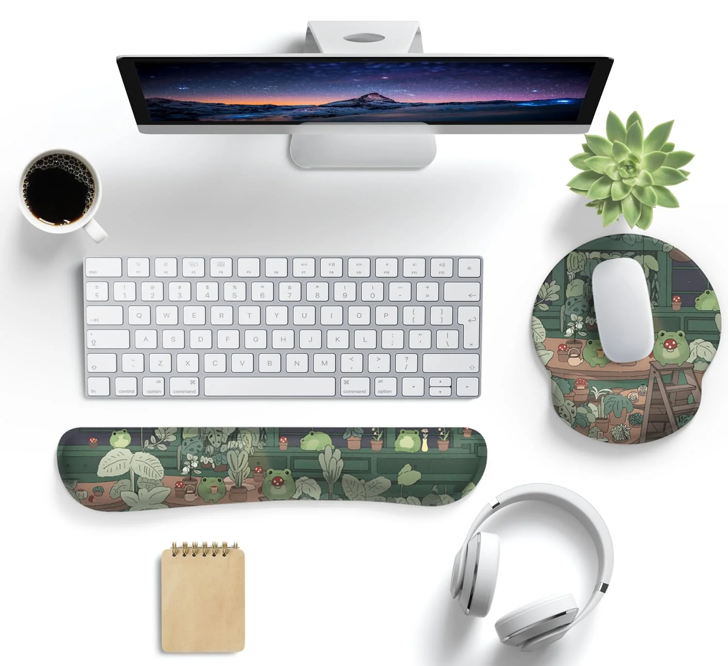 Cute Frog Mouse Pad with Wrist Rest Kawaii Green Decor Pain Relief Mat, Ergonomic Mouse Pad for Desk Computer Keyboard Laptop, Desk Decor Office Accessories for Girl Wrist Rest for Computer Keyboard. - Image 2
