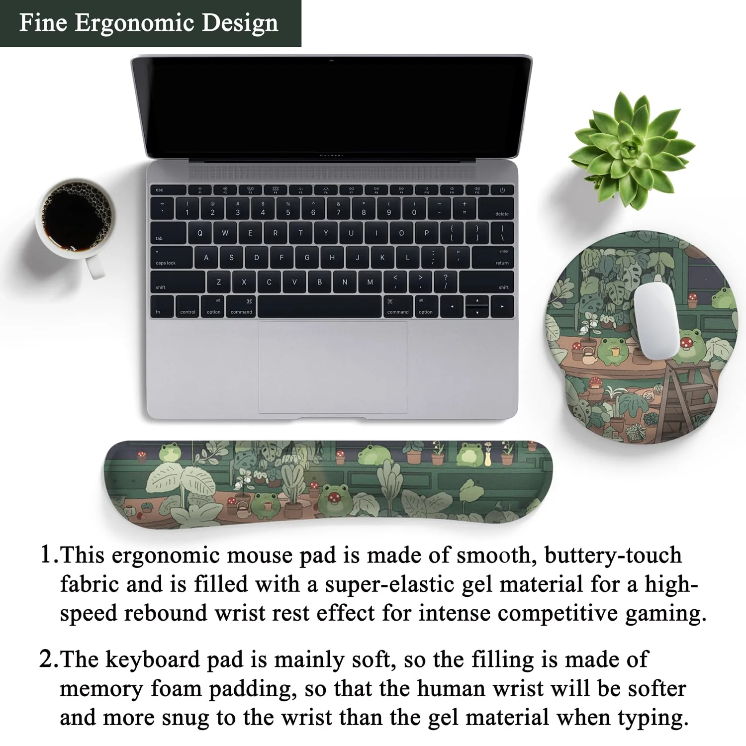 Cute Frog Mouse Pad with Wrist Rest Kawaii Green Decor Pain Relief Mat, Ergonomic Mouse Pad for Desk Computer Keyboard Laptop, Desk Decor Office Accessories for Girl Wrist Rest for Computer Keyboard. - Image 3