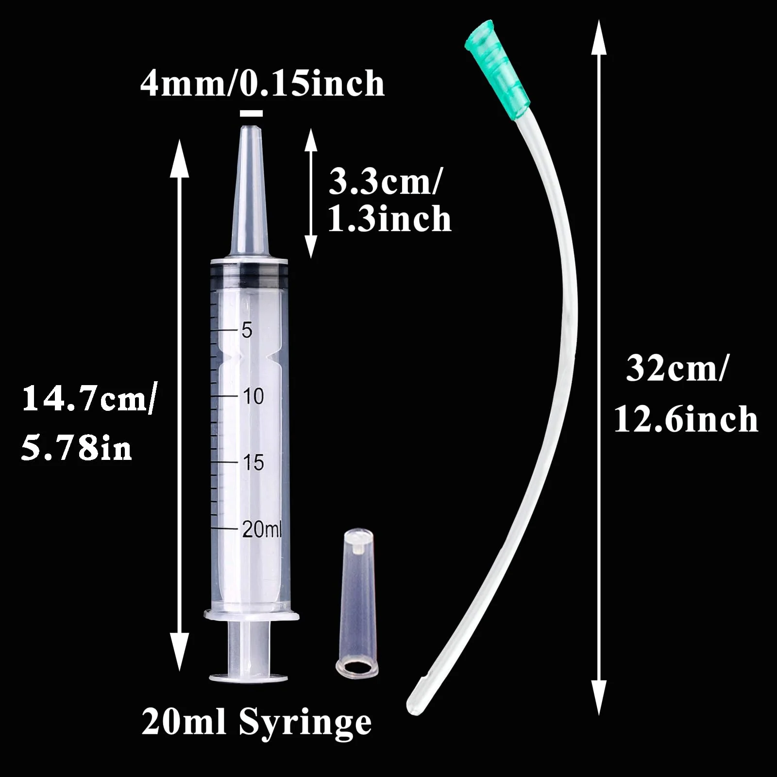 Cuyacili Pack of 4 20 ml Large Plastic Syringe without Needle Syringe Transparent Plastic Tubes with Hose PVC Scale Dosing Syringe for Scientific Labs Measuring Liquids Animal Feeding 20ml - Image 2