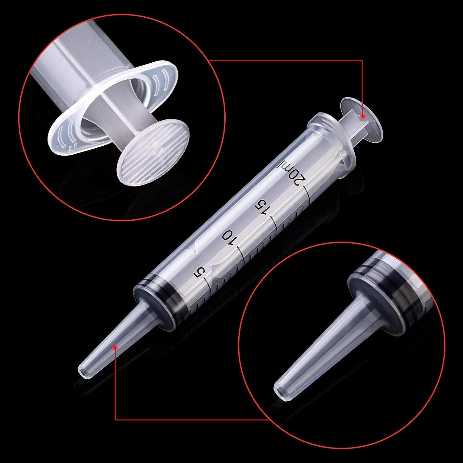 Cuyacili Pack of 4 20 ml Large Plastic Syringe without Needle Syringe Transparent Plastic Tubes with Hose PVC Scale Dosing Syringe for Scientific Labs Measuring Liquids Animal Feeding 20ml - Image 3