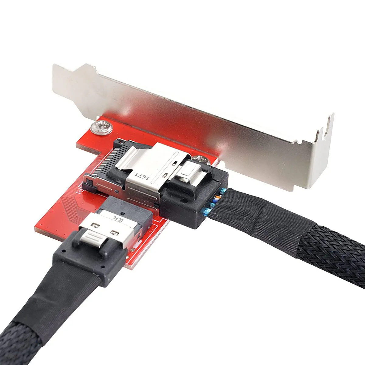 CY PCI-Express 4.0 Slimline SAS SFF-8654 to Mini SAS SFF-8087 PCBA Female Adapter with Bracket Red SFF-8087 to SFF-8654 - Image 4