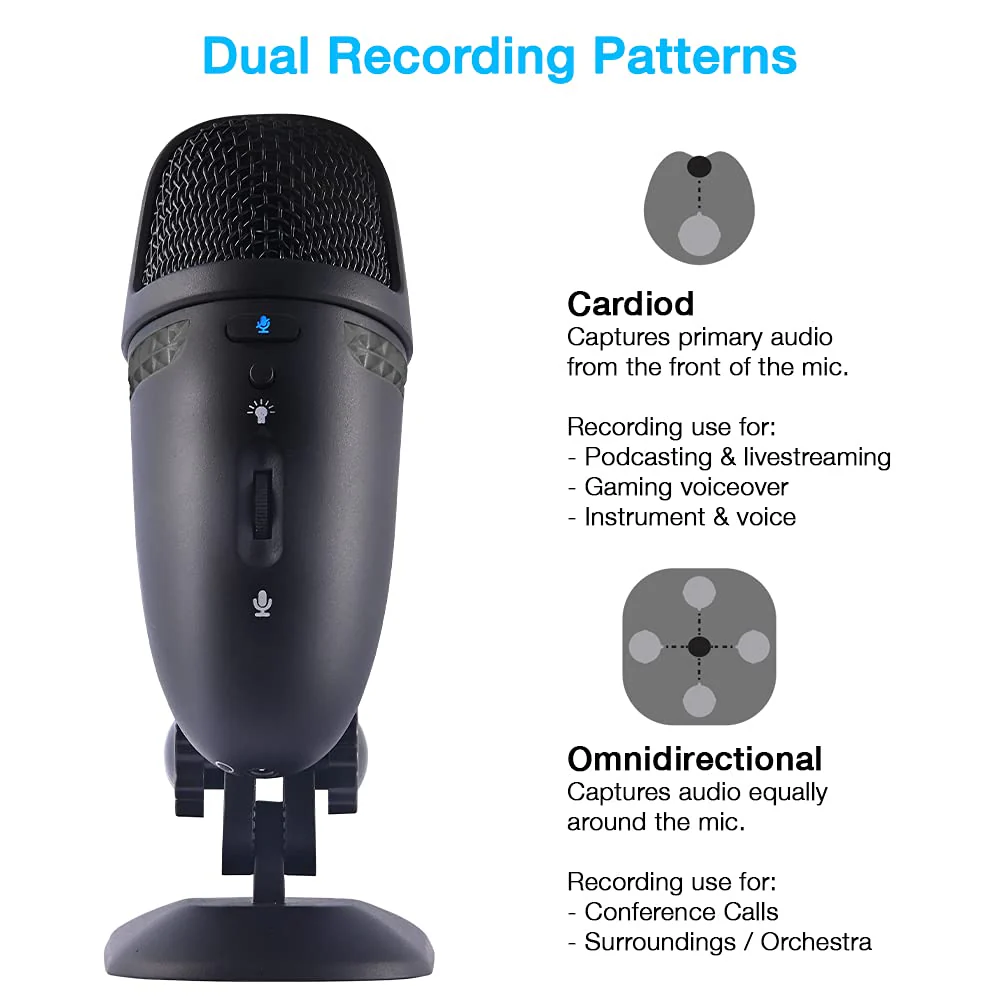 Cyber Acoustics Premium USB Microphone with Dual Recording Patterns - 24-bit Recording Perfect for Podcasting and Vlogging - Compatible with PC and Mac (CVL-2009) CVL-2009 - Image 2