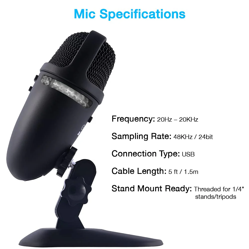Cyber Acoustics Premium USB Microphone with Dual Recording Patterns - 24-bit Recording Perfect for Podcasting and Vlogging - Compatible with PC and Mac (CVL-2009) CVL-2009 - Image 3