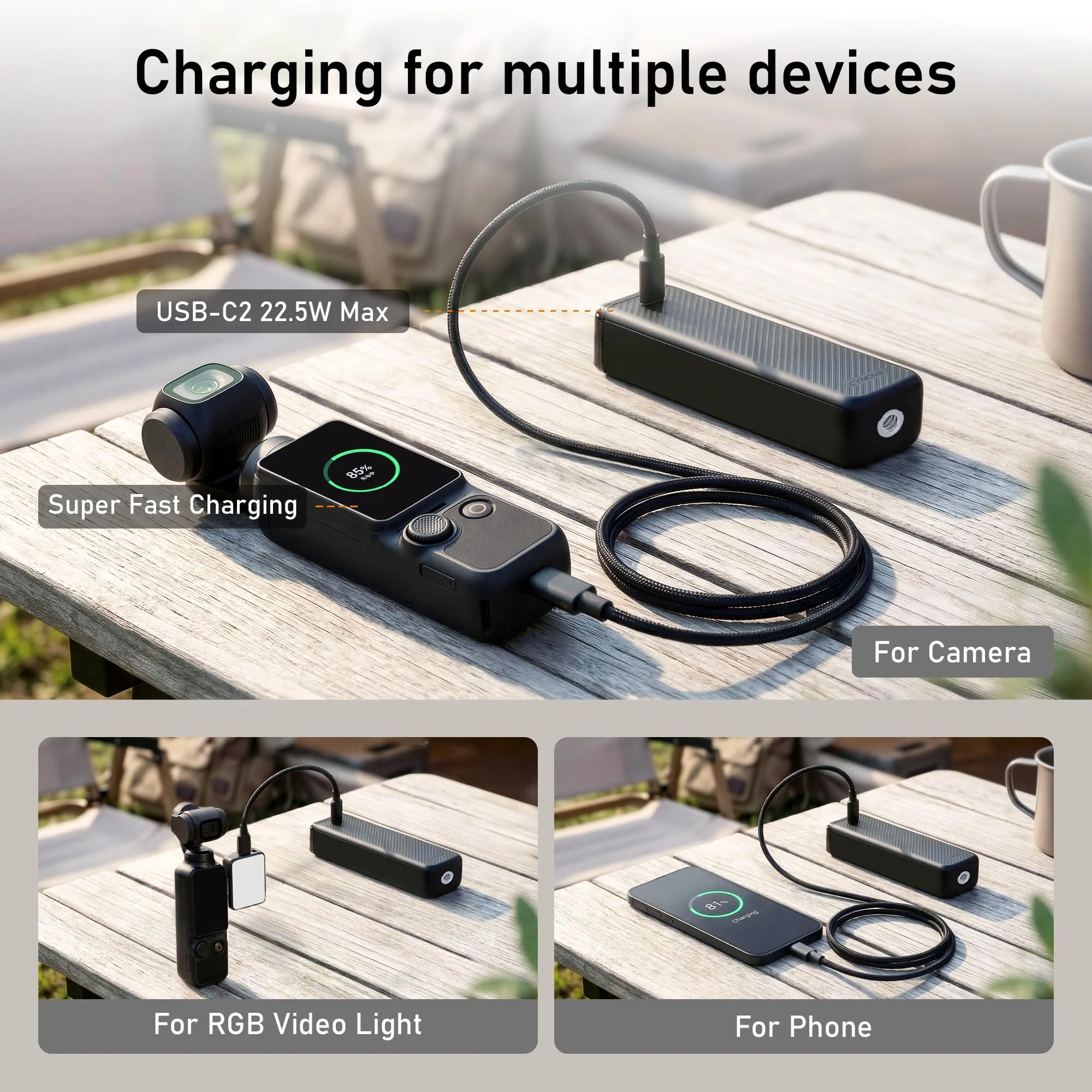 CYNOVA Osmo Pocket 3 Battery Handle for DJI Osmo Pocket 3 Accessories, Pocket 3 Battery Grips Compatible with Xtra Muse, 5000mAh 22.5W Fast Charging Power and Reserved 1/4”Thread - Image 7