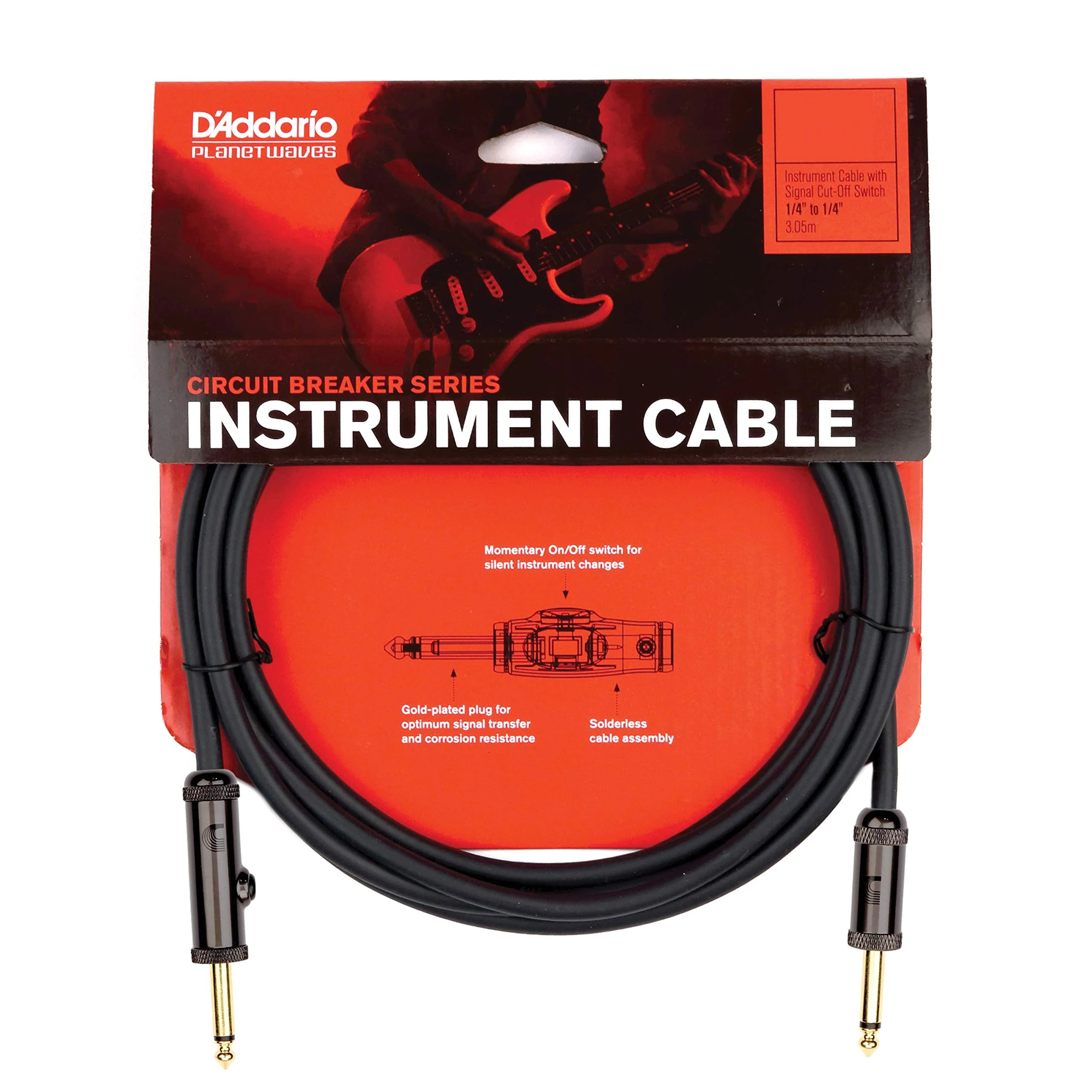 D’Addario Accessories Custom Series Circuit Breaker Guitar Cable - Momentary Kill Switch Instrument Cable with ¼ Inch Ends - On/Off Switch for Silent Instrument Changes - Straight, 15 feet - Image 2