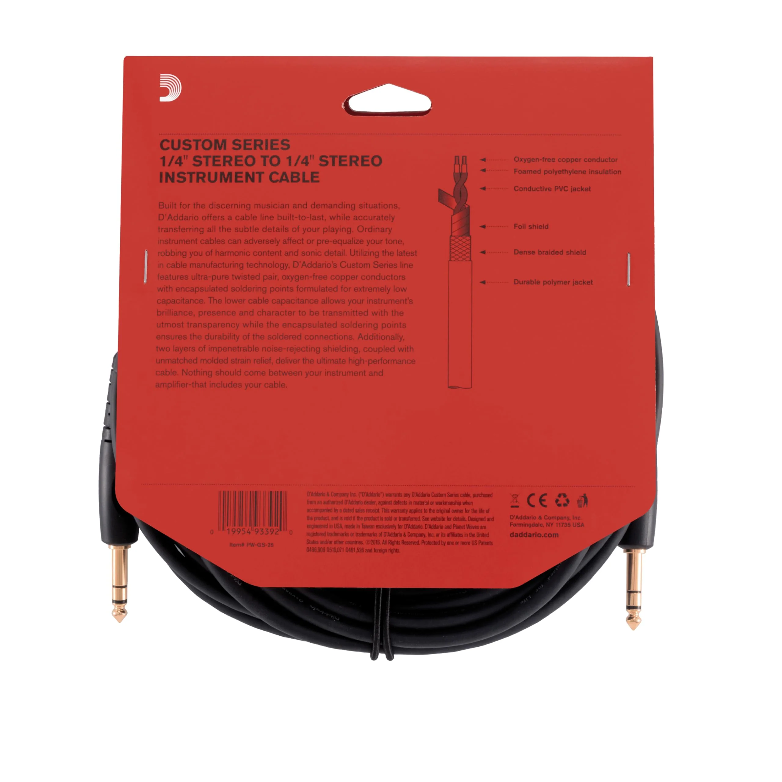 D’Addario Accessories Custom Series Guitar Cables - Instrument Cable with ¼ Inch Ends - High Performance Guitar Cord - For Guitars, Bass, Keyboards - Stereo - Straight End, 25 feet - Image 4