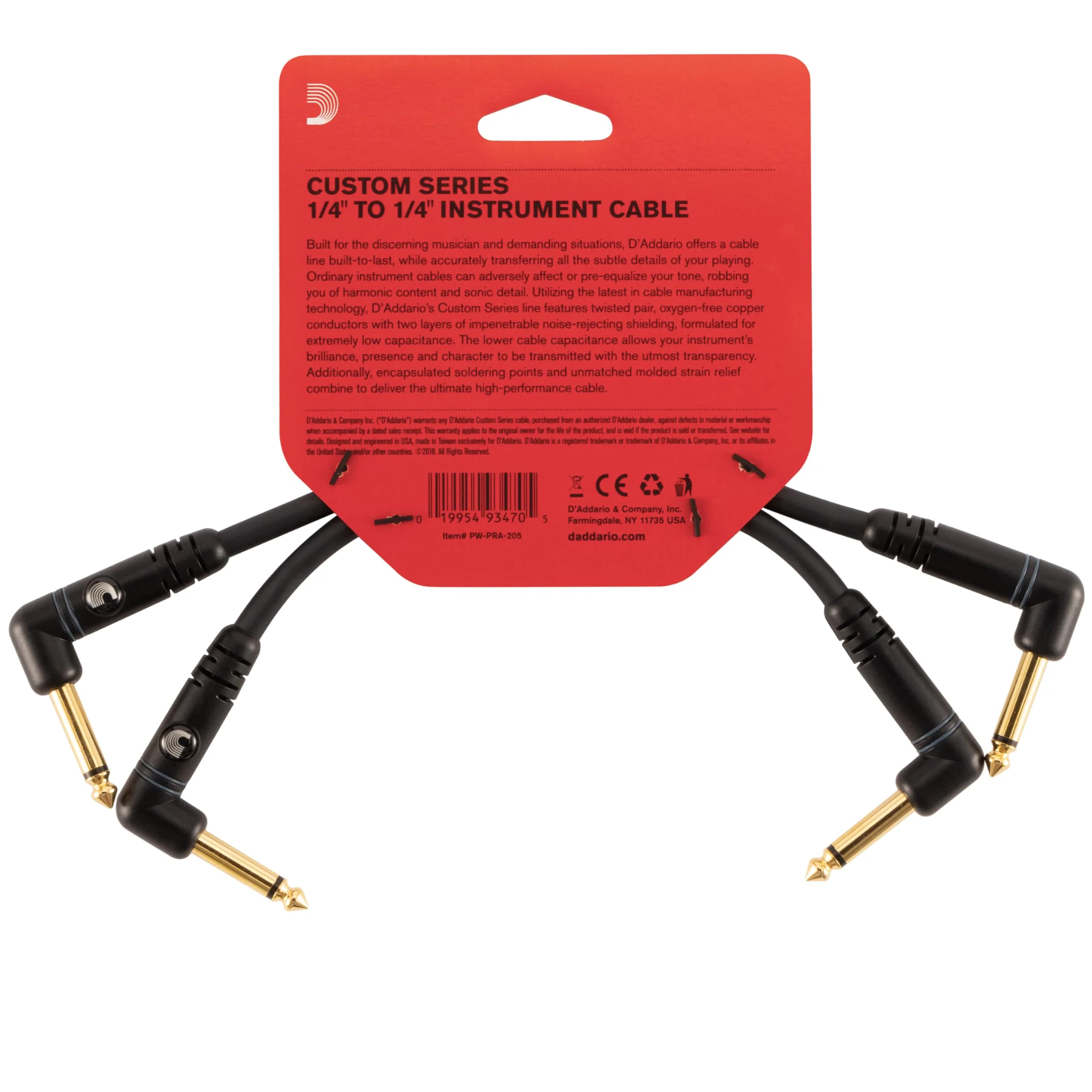 D’Addario Cable, 1/4", Black, 0.5 Feet (2-Pack) (PW-PRA-205) 0.5 Feet (2-Pack) Right Angle - Image 3
