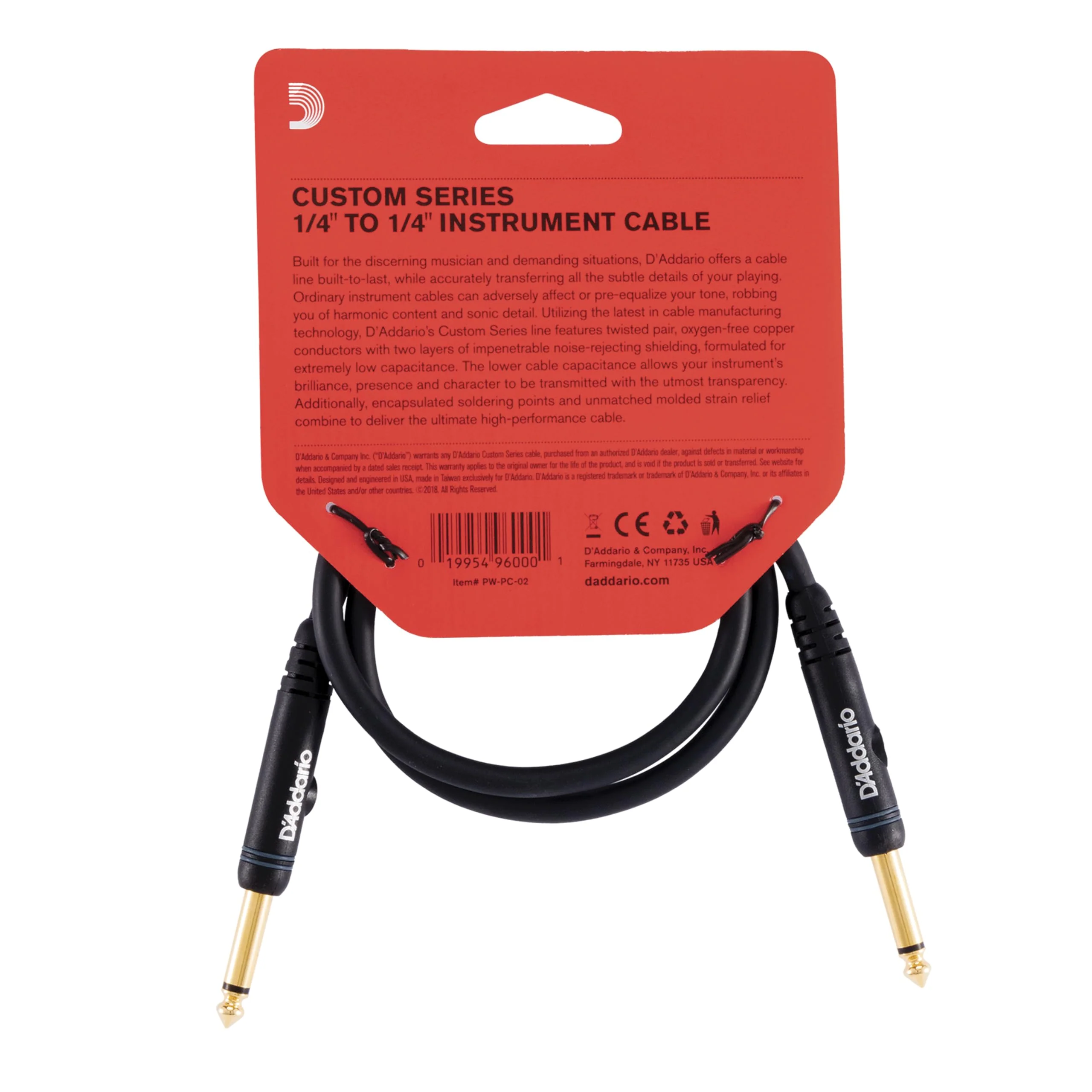D’Addario Cable, Black, 2 Feet (PW-PC-02) Straight End - Image 4