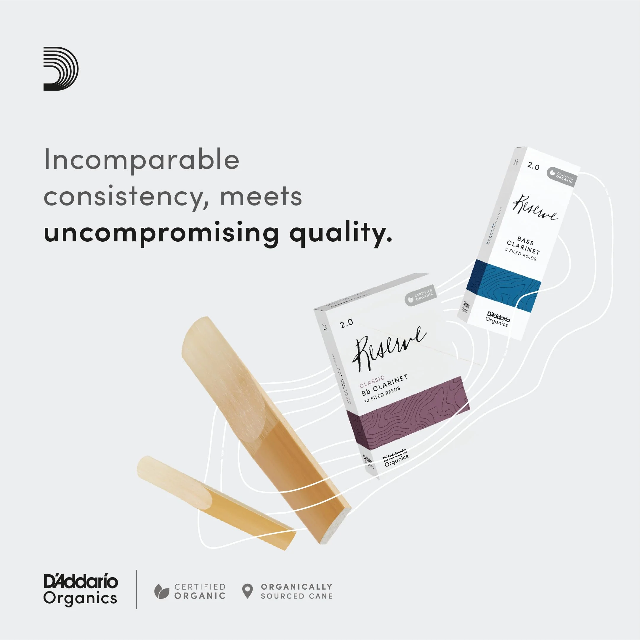 D’Addario Woodwinds - Organic Reserve Classic Bb Clarinet Reeds - B Flat Clarinet Reeds - Reeds for Clarinet - Clarinet Bb Reeds - Individually Sealed - Filed, Strength 2.5, 3-Pack - Image 4