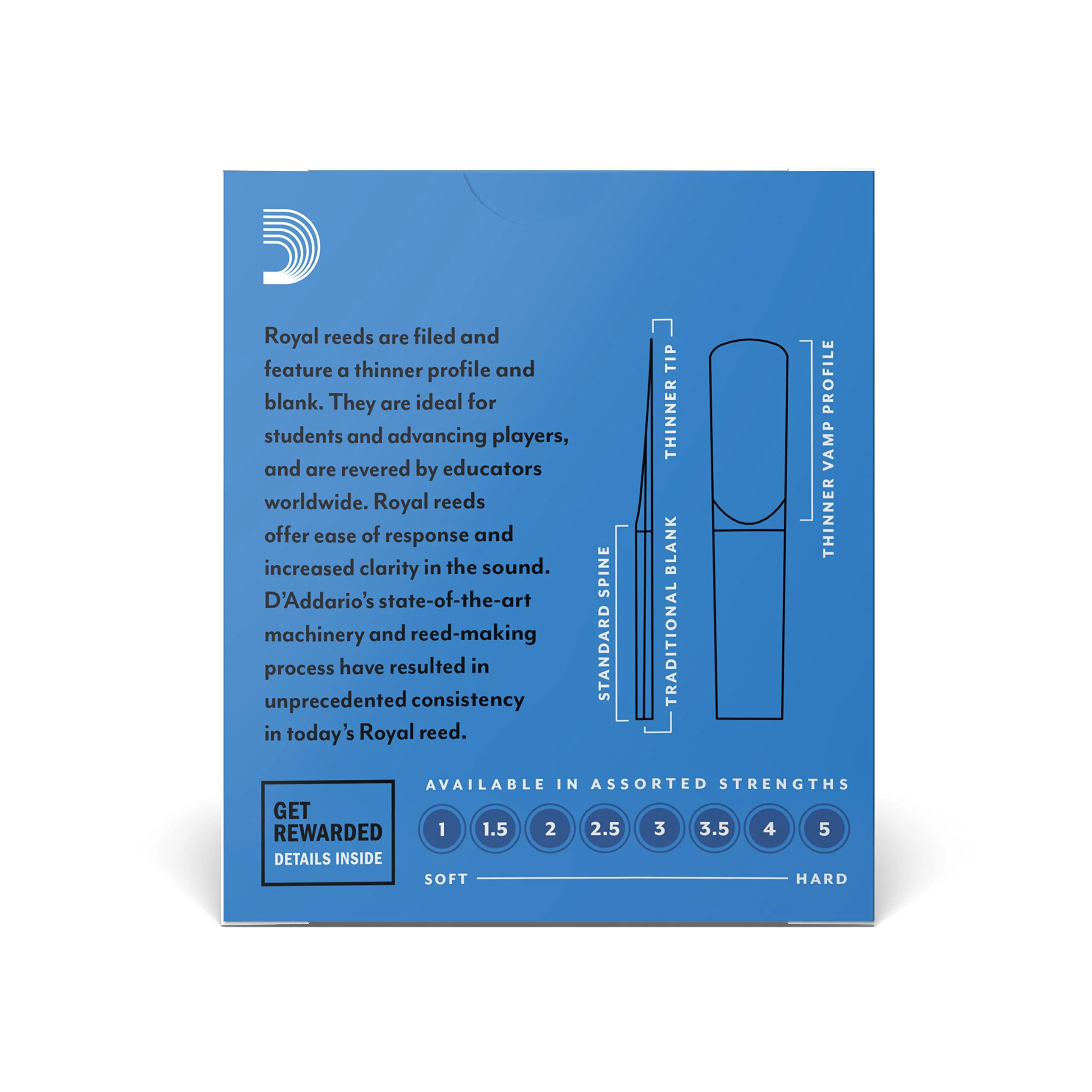 D’Addario Woodwinds - Royal Bb Clarinet Reeds - B Flat Clarinet Reeds - Reeds for Clarinet - Clarinet Bb Reeds - Strong Spine - Filed Cut - Strength 2.0, 10-Pack - Image 3