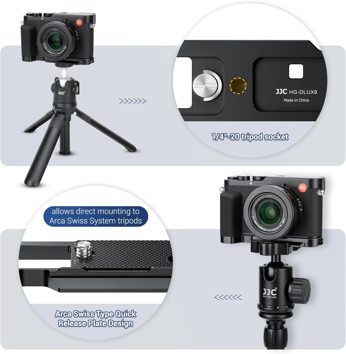 D-LUX8 Handgrip, L-Shape Bracket Handle for Leica D-LUX8 D-LUX 8 Camera, with Built-in Arca Quick Release Plate & Battery Compartment Opening, DLUX8 Hand Grip Holder Anti-Slip Microfiber Pads Design - Image 3