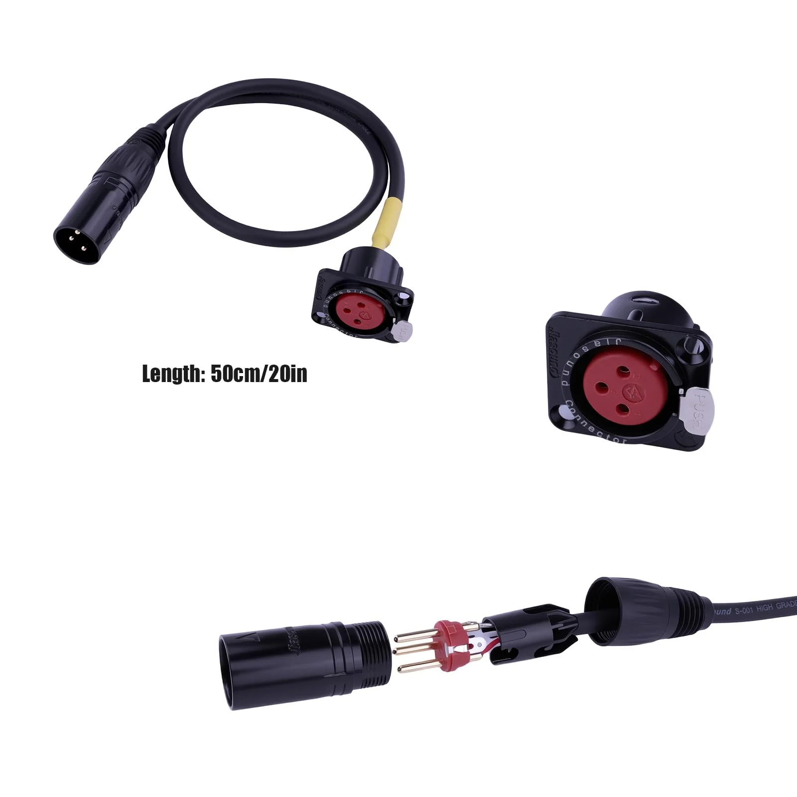 D-Type Panel Mount to Male/Female Connector Cable Ultra Flexible 3pin Microphone Cable Ideal for Audio and Video Equipment |50cm 20inch 2Pcs (D-XLR Female to XLR Male_2Pcs) D-XLR Female to XLR Male_2Pcs - Image 3
