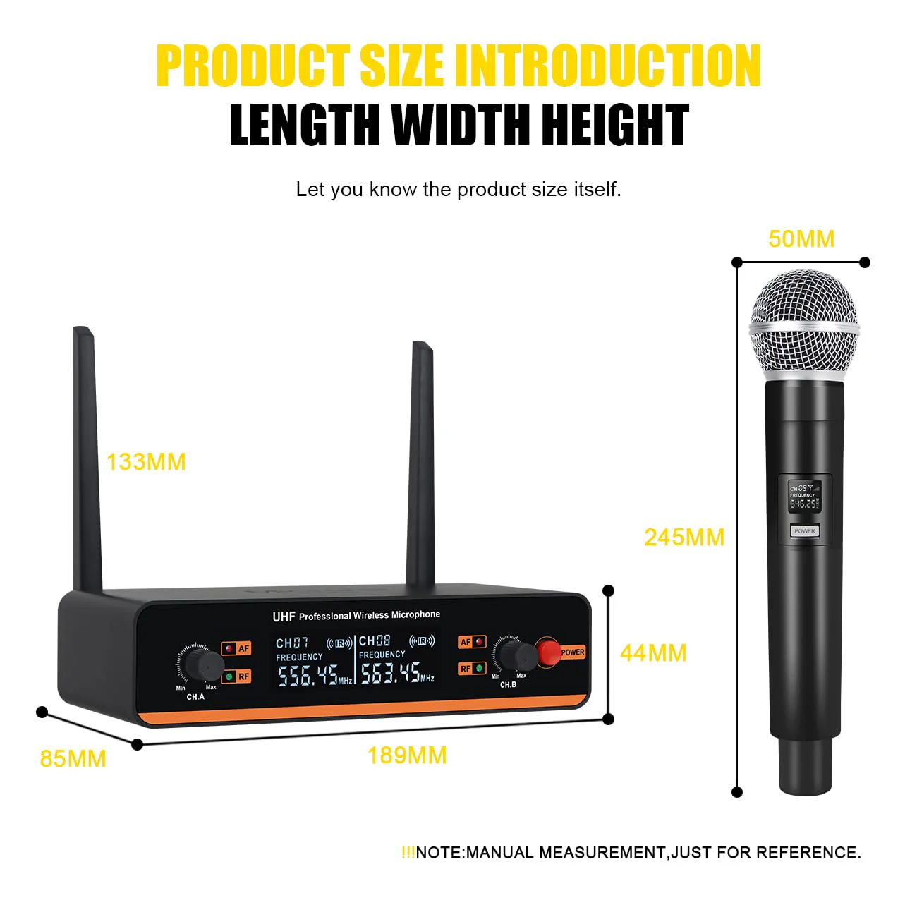 D20 Professional Wireless 2 Handheld VHF 230-250 MHZ Microphone System 100m distand for Karaoke,Party, Speech (D20-2) D20-4 - Image 3