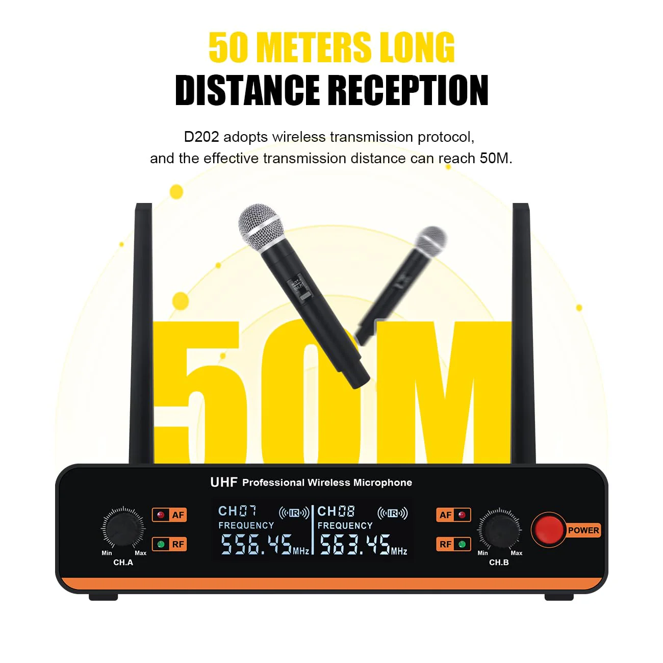 D20 Professional Wireless 2 Handheld VHF 230-250 MHZ Microphone System 100m distand for Karaoke,Party, Speech (D20-2) D20-4 - Image 8