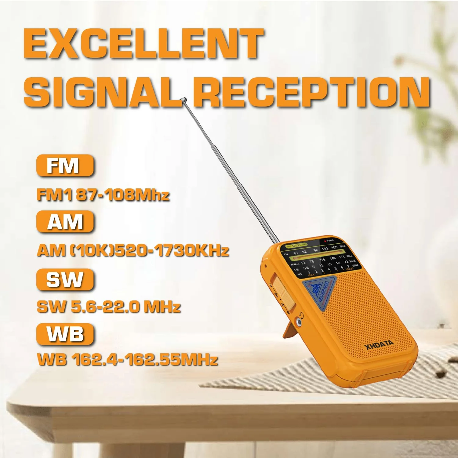 D221 NOAA Weather Radio Portable AM FM Shortwave Radio Receiver, 2 AA Battery Operated, Transistor Radio with Excellent Reception for Emergency, Hurricane, Gift, Walking and Home (Orange) Orange - Image 4