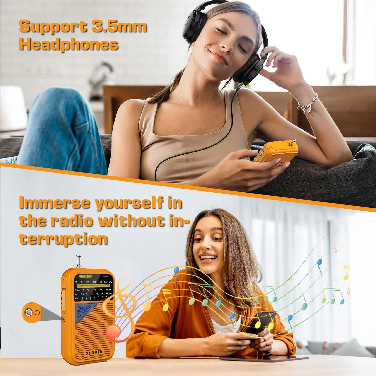 D221 NOAA Weather Radio Portable AM FM Shortwave Radio Receiver, 2 AA Battery Operated, Transistor Radio with Excellent Reception for Emergency, Hurricane, Gift, Walking and Home (Orange) Orange - Image 6