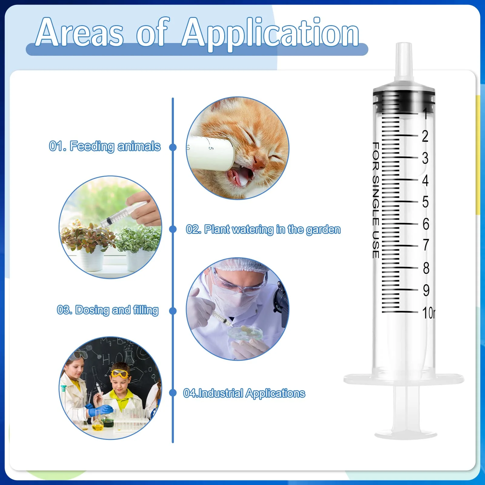 Dacitiery Pack of 20 Syringes, 10 ml Needleless Sterile Syringes for Small Pet Feeding, Scientific Laboratories, Plant Watering, Industrial Precision Application - Image 6