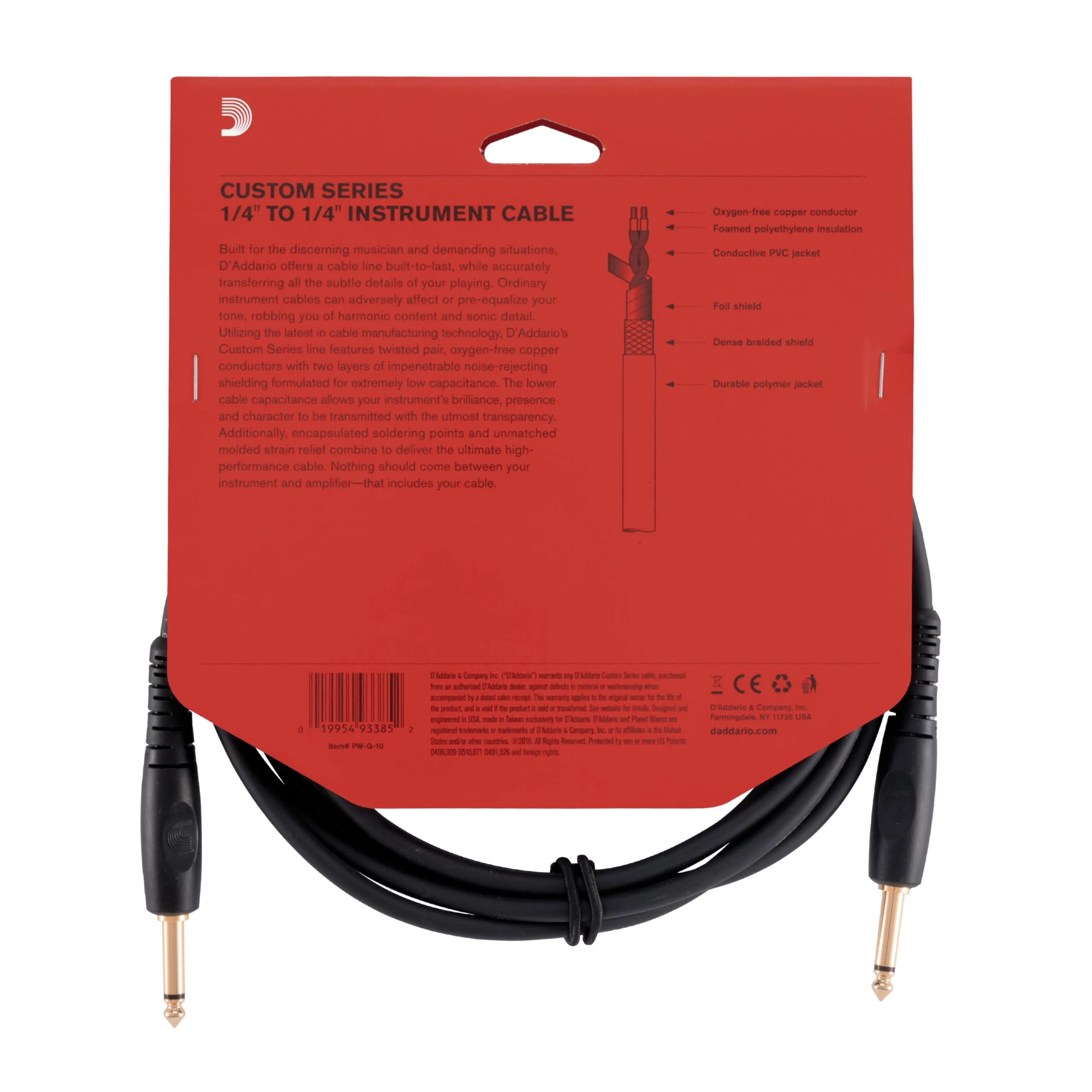 D'Addario Accessories 0 String Acoustic Bass Guitar, Ambidextrous, Black, 10 Feet (PW-G-10) - Image 4
