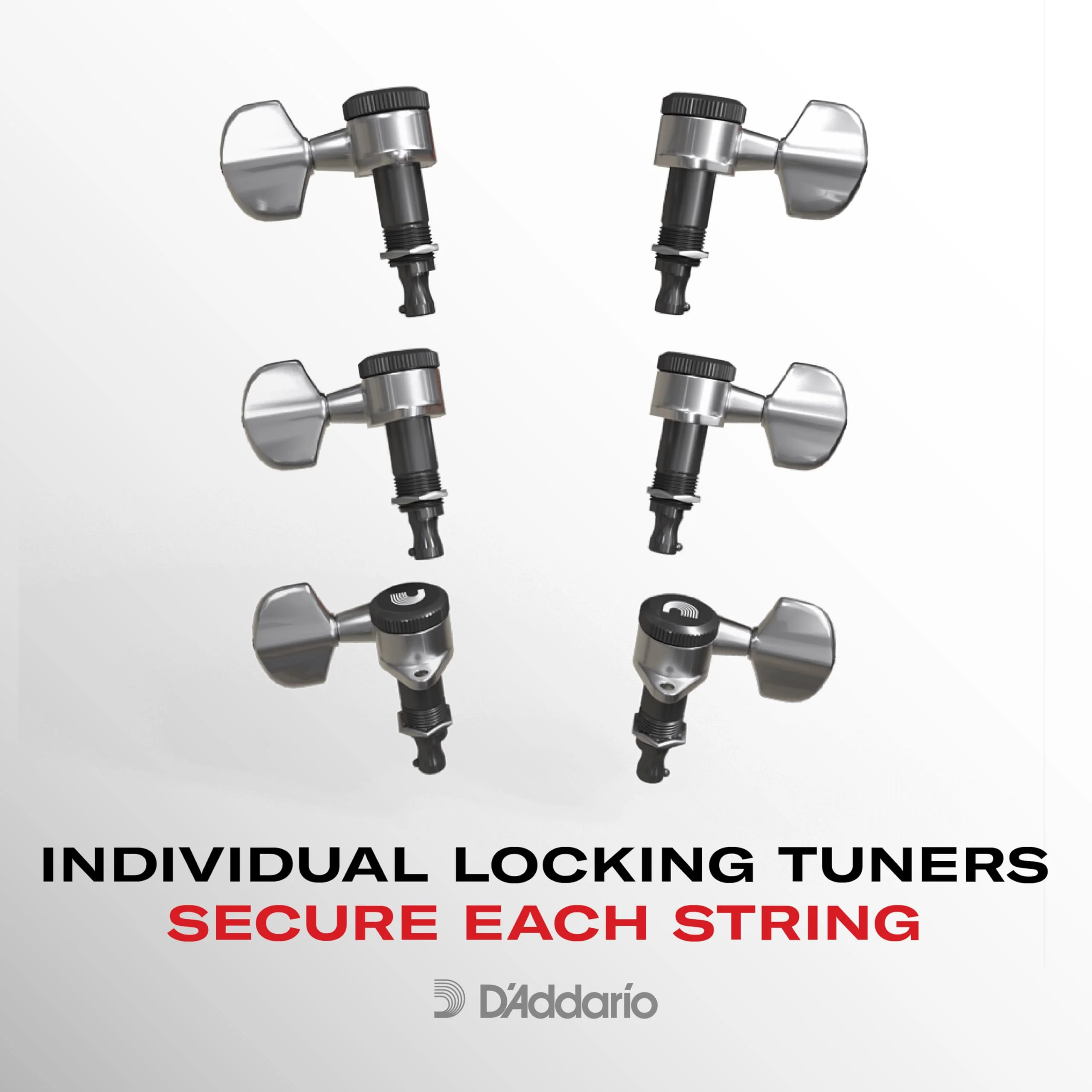 D'Addario Accessories Auto-Trim Tuning Machines - Locking Tuners for Guitars - 6 In Line Setup, Black - Image 6