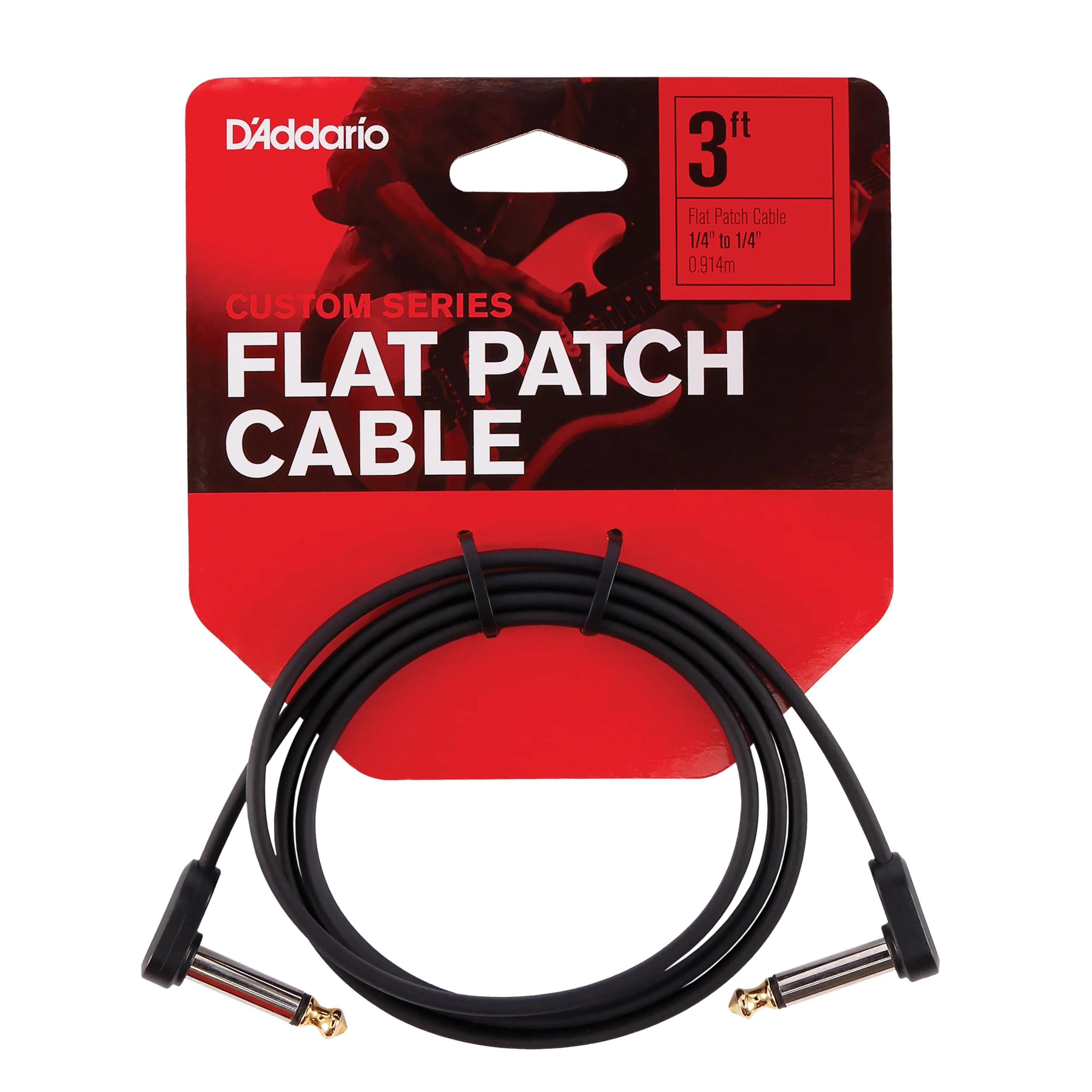 D'Addario Accessories Guitar Patch Cable - Pedalboard Cable - Custom Series - Geo Tip Plugs - 3 Ft - Right Angle Ends - Image 2