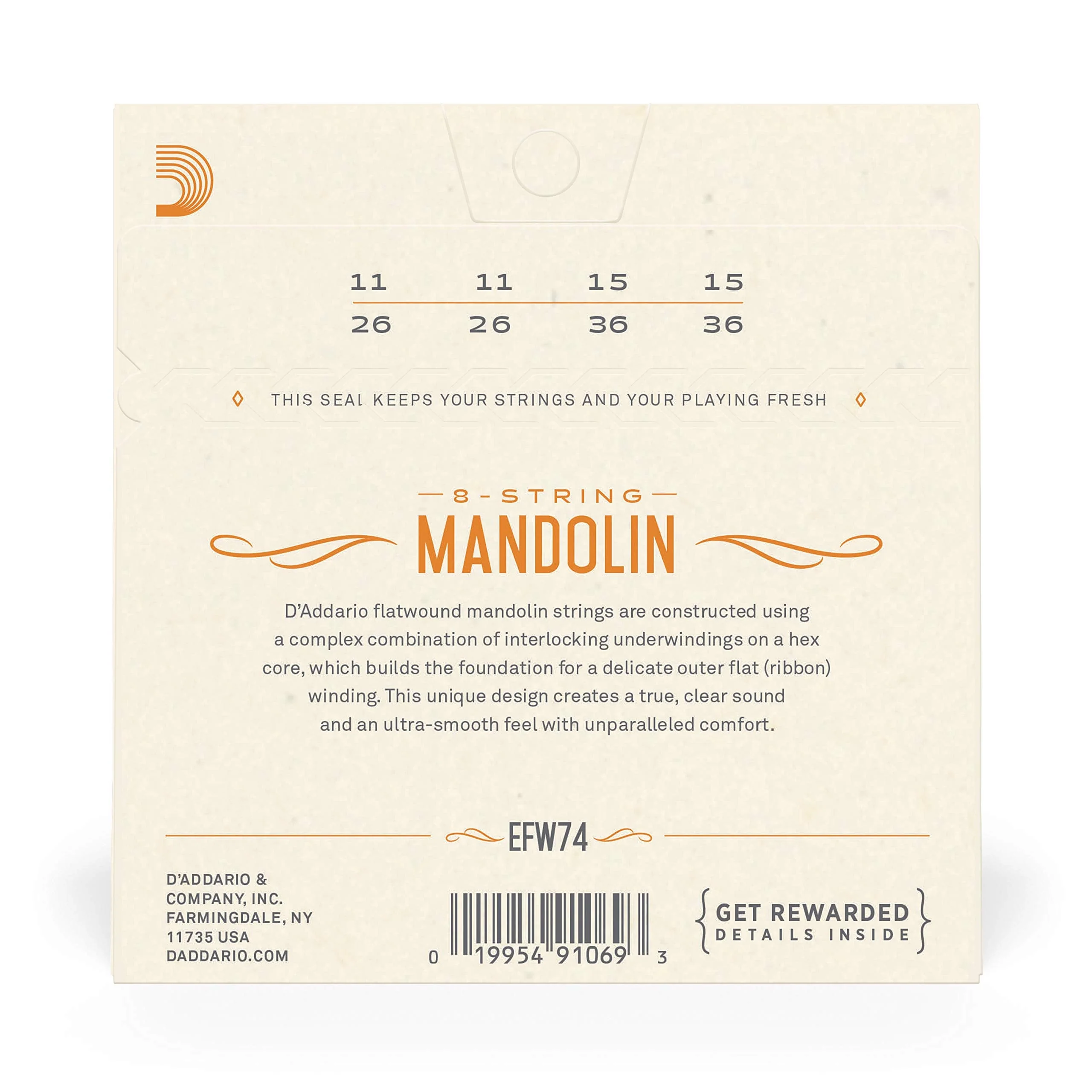 D'Addario EFW74 Phosphor Bronze Flatwound Mandolin Strings, Medium, 11-36 - Image 3