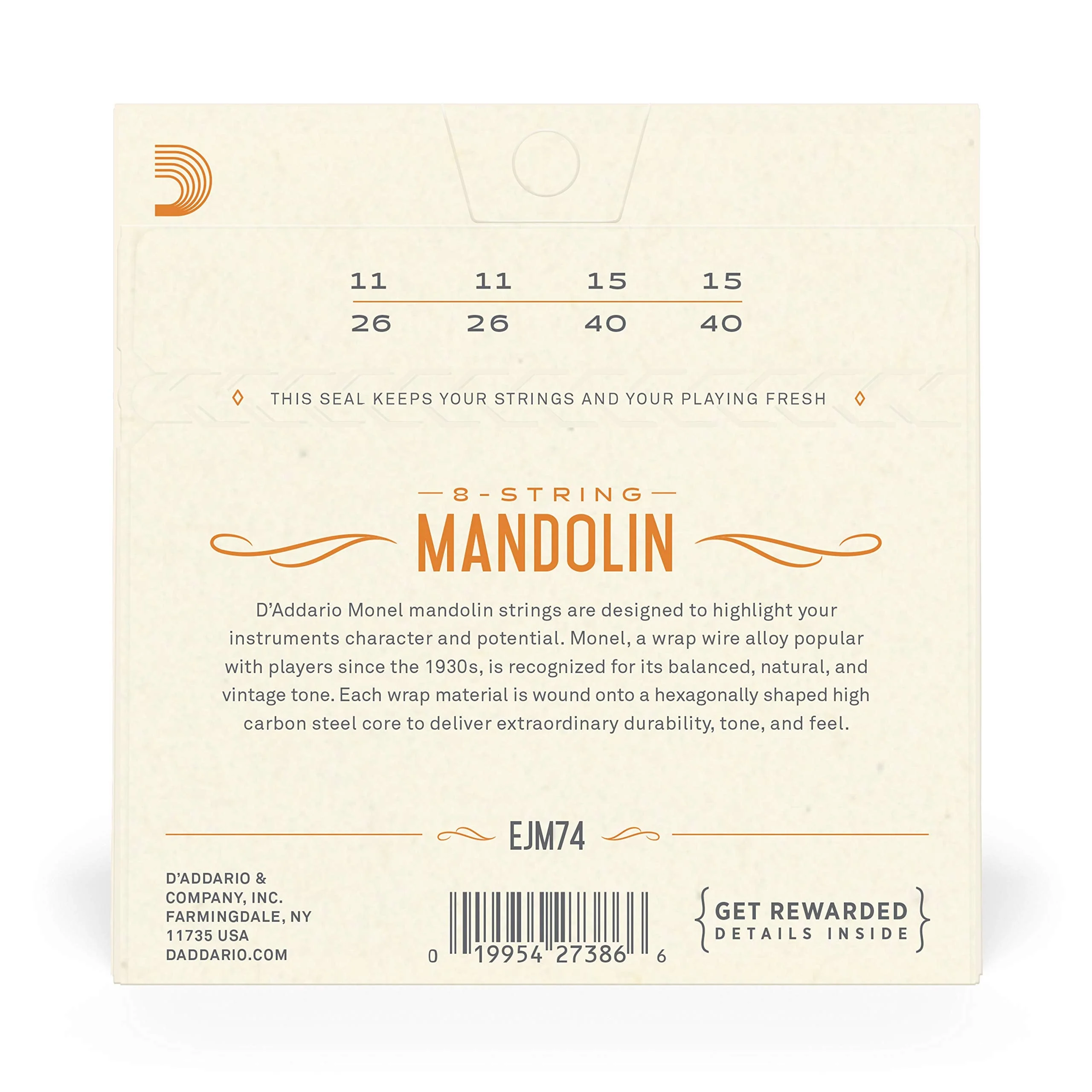 D'Addario Mandolin Monel Set, Medium, 11-40 (EJM74) - Image 3