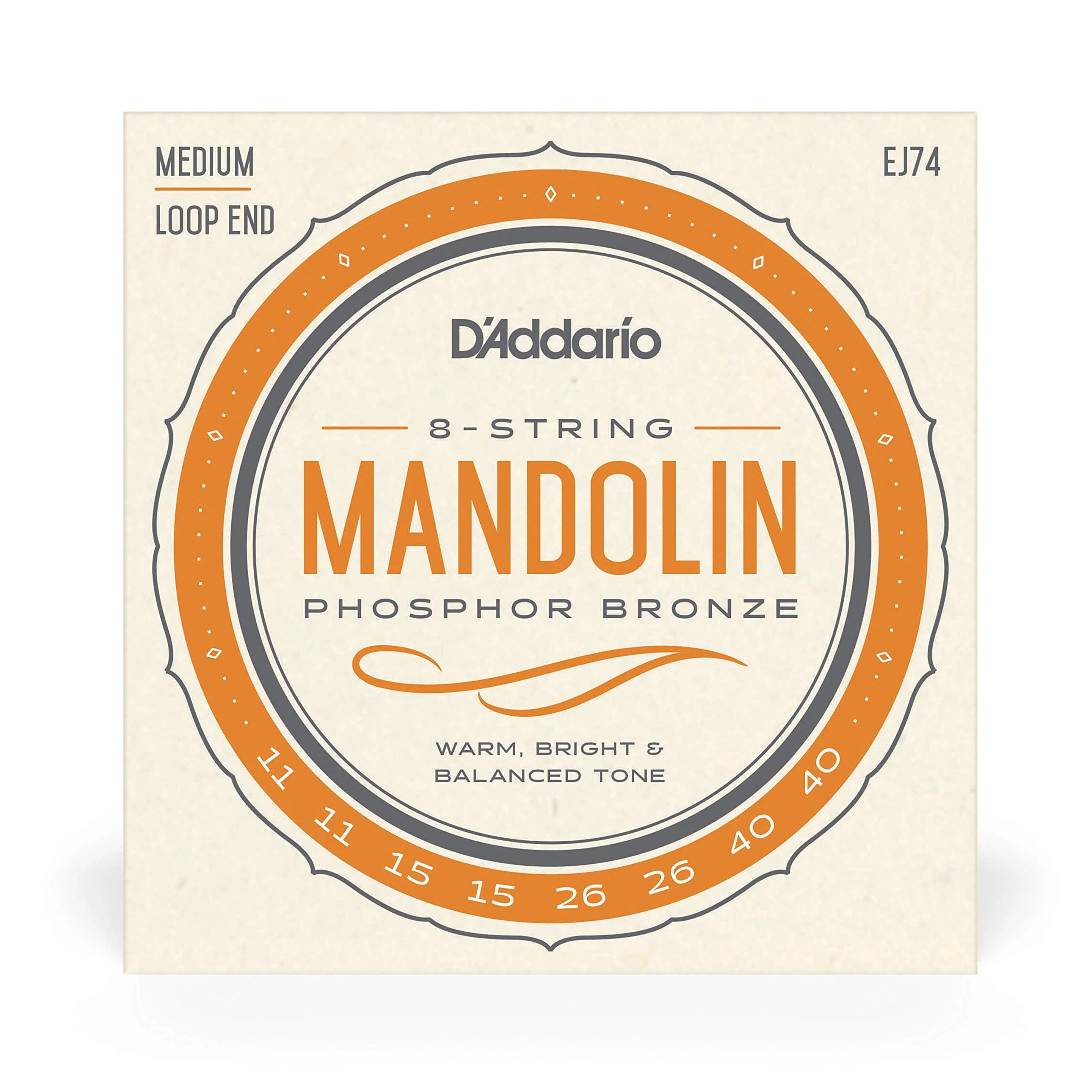 D'Addario Mandolin Strings - Mandolin Strings - Phosphor Bronze - For 8 String Mandolin - Rich, Full Tonal Spectrum - EJ74 - Medium, 11-40 1-Pack - Image 2