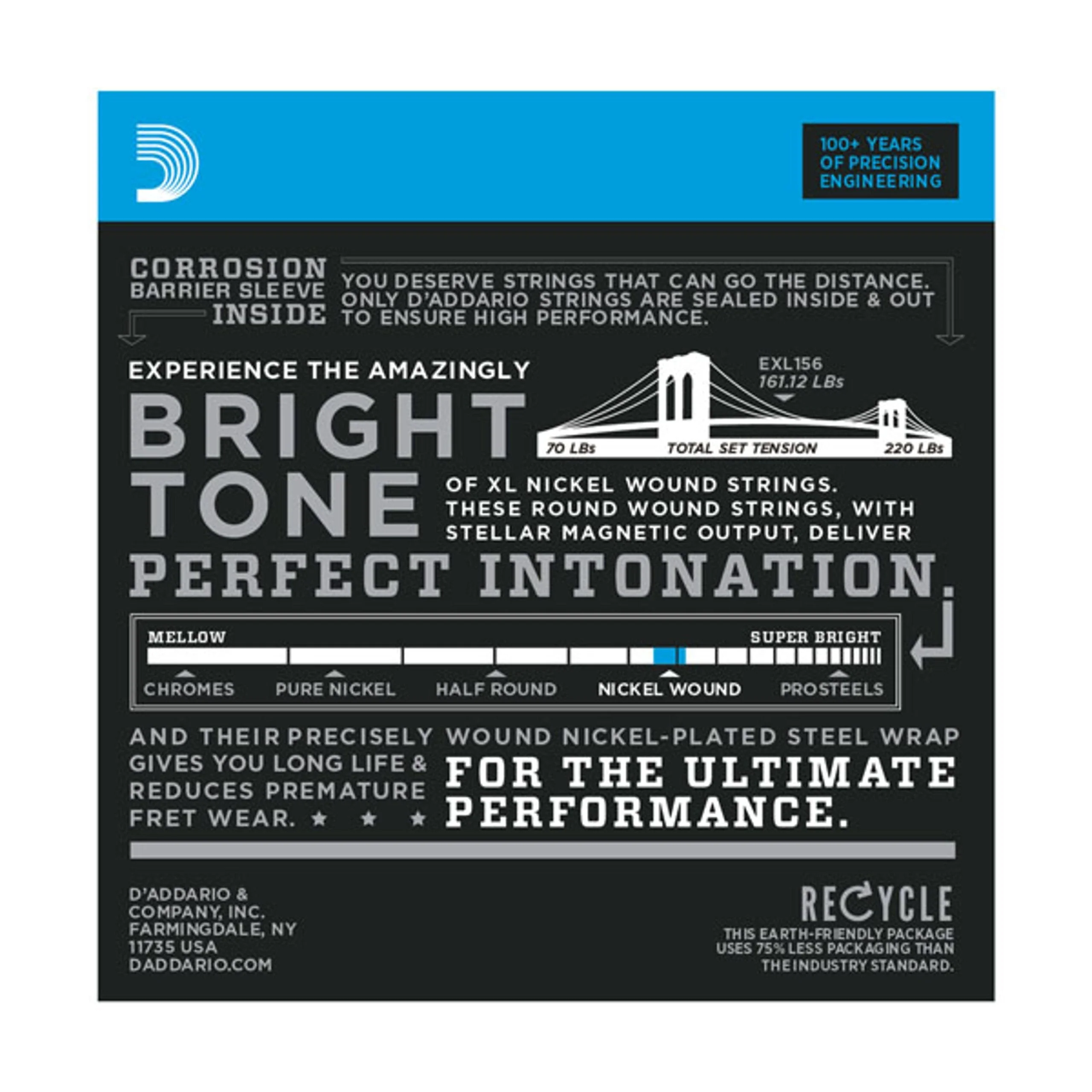 D'Addario XL156 Nickel Wound Electric Guitar/Nickel Wound Bass Strings, Fender Nickel Wound Bass VI, 24-84 - Image 2