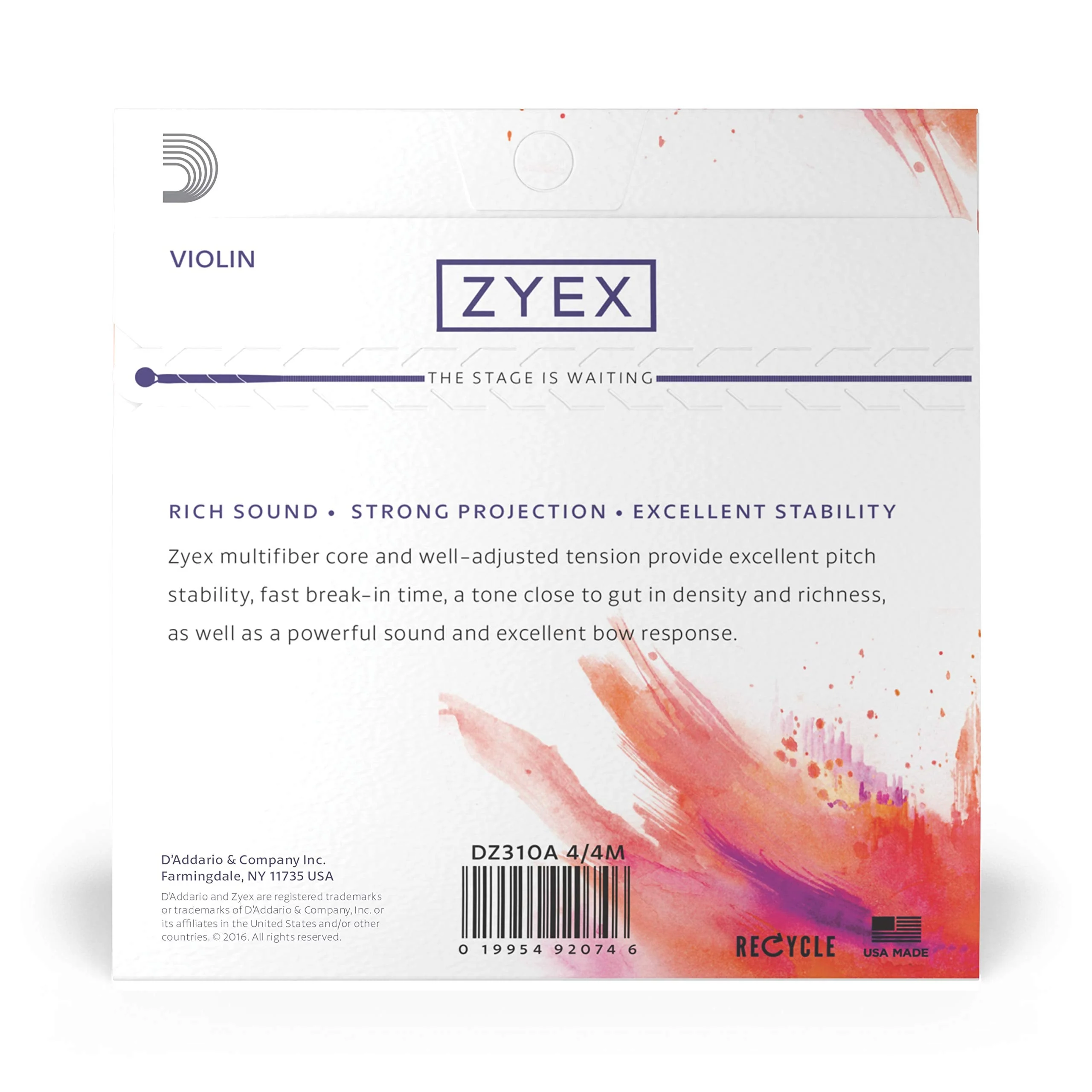 D'Addario Zyex Violin String Set with Aluminum D, 4/4 Scale, Medium Tension Full Set w/ Aluminum D - Image 3