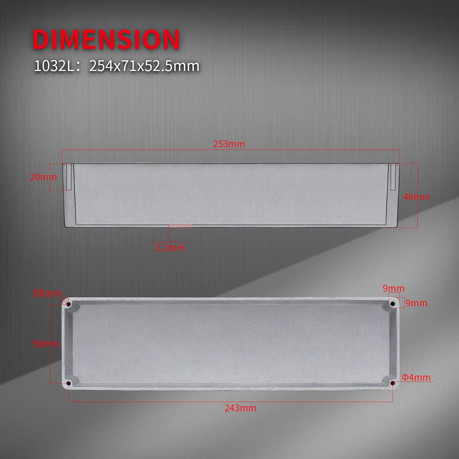 DaierTek 1032L Looper Guitar Pedal Enclosure Die-Cast Aluminum Effects Stomp Box Blank DIY 254x71x52.5mm - Image 3