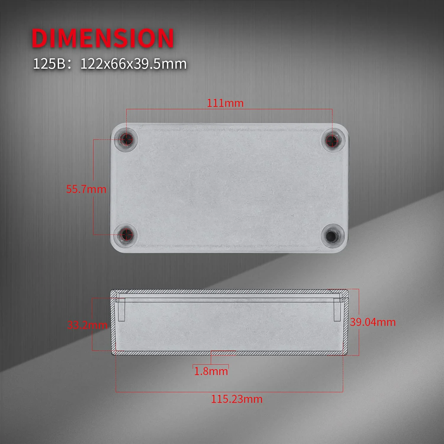 DaierTek 125B 1590N1 Aluminum Guitar Pedal Enclosure 122x66x39.5 MM Metal Stompbox Enclosure Guitar Effect Unfinished Toggle Switch Box (Pack of 2) - Image 3