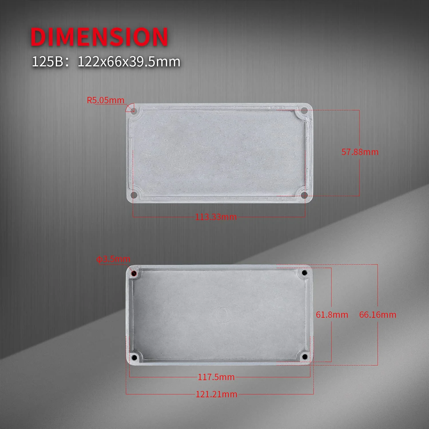 DaierTek 125B 1590N1 Aluminum Guitar Pedal Enclosure 122x66x39.5 MM Metal Stompbox Enclosure Guitar Effect Unfinished Toggle Switch Box (Pack of 2) - Image 4