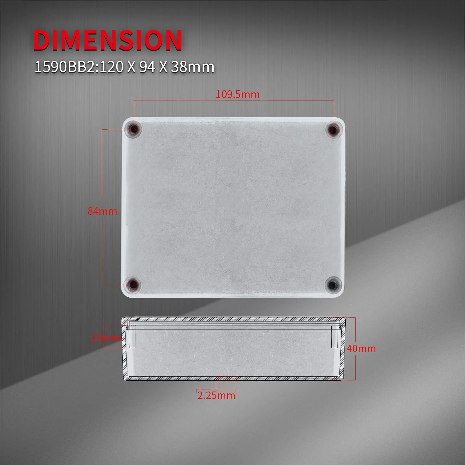 DaierTek 1590BB2 125BB Guitar Effect Pedal Enclosure Diecast Metal Aluminum Stomp Box 4.70" X 3.70" X 1.49" Inches 120mm X 94mm X 38mm Housing Size (Pack of 2) - Image 3
