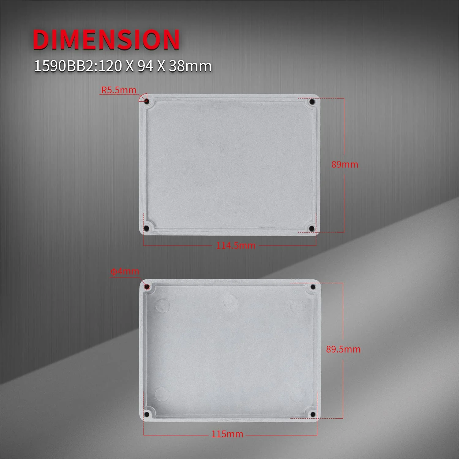 DaierTek 1590BB2 125BB Guitar Effect Pedal Enclosure Diecast Metal Aluminum Stomp Box 4.70" X 3.70" X 1.49" Inches 120mm X 94mm X 38mm Housing Size (Pack of 2) - Image 4
