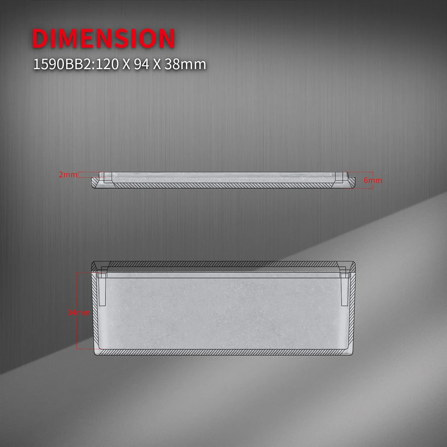 DaierTek 1590BB2 125BB Guitar Effect Pedal Enclosure Diecast Metal Aluminum Stomp Box 4.70" X 3.70" X 1.49" Inches 120mm X 94mm X 38mm Housing Size (Pack of 2) - Image 5
