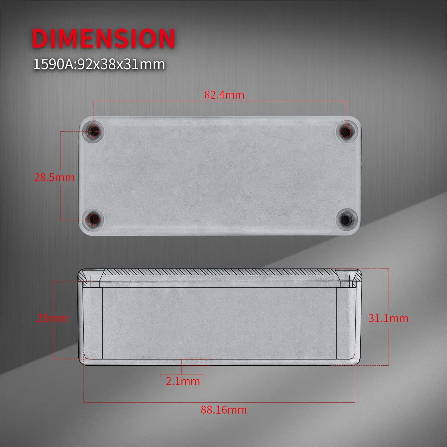 DaierTek 3pcs 1590A Metal Guitar Pedal Enclosure 92x38x31mm Diecast Aluminum Stomp Box Case Unfinished for Guitar Effect - Image 3