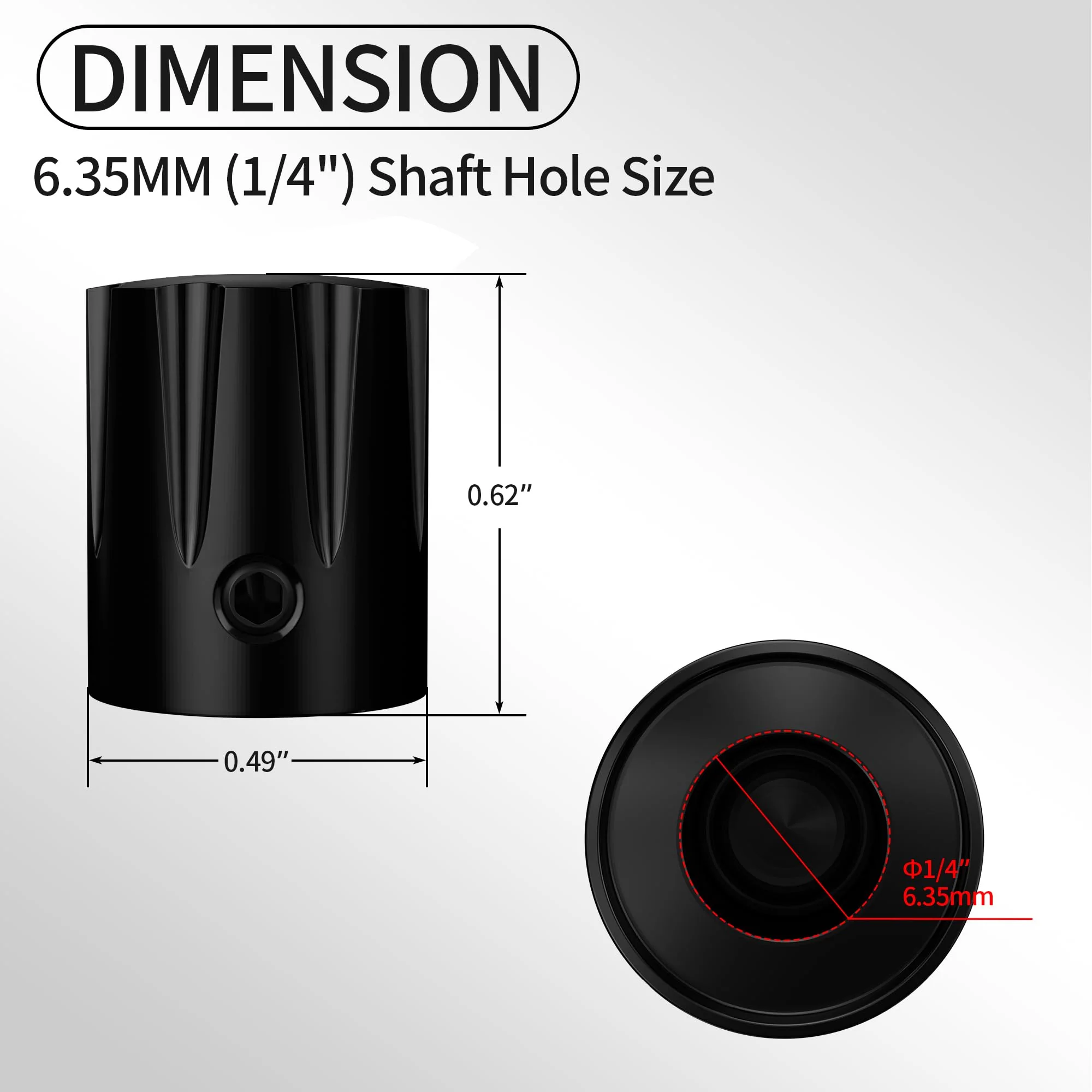 DaierTek Guitar Pedal Knob Metal 6.35MM Potentiometer Knob 1/4 Shaft Control Knob Black Aluminum Apilifier Knob with Set Screw for Effect Pedal AMP Replacement -6pcs - Image 2