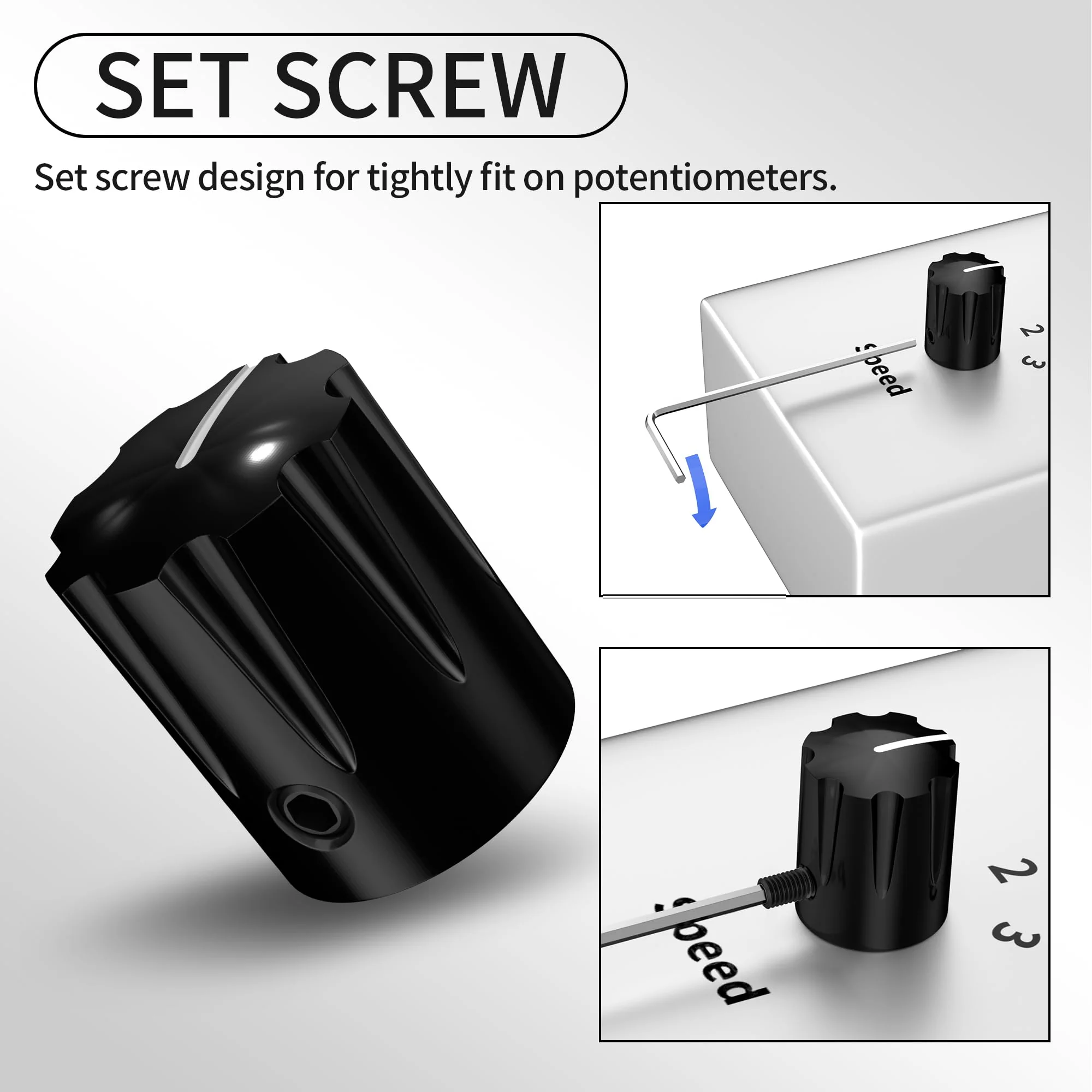 DaierTek Guitar Pedal Knob Metal 6.35MM Potentiometer Knob 1/4 Shaft Control Knob Black Aluminum Apilifier Knob with Set Screw for Effect Pedal AMP Replacement -6pcs - Image 4
