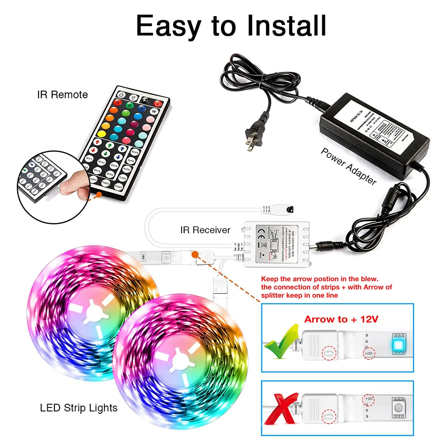 dalattin 100ft Led Lights for Bedroom Led Strip Lights Color Changing Lights with 44 Keys Remote,2 Rolls of 50ft - Image 2
