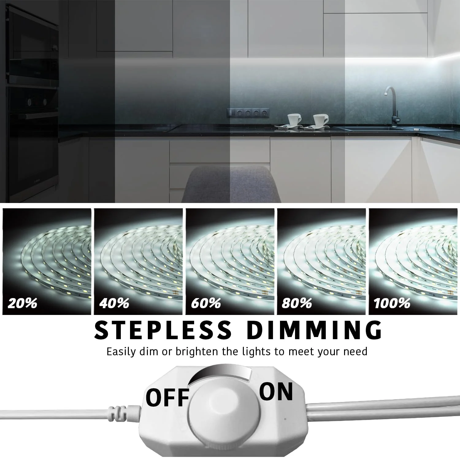 dalattin White LED Strip Lights, 20ft Dimmable Super Bright 24V Led Tape Light 6500K 360 LEDs Lights for Bedrooms, Mirror, Kitchen, Home Decoration Daylight White White 6500K - Image 3