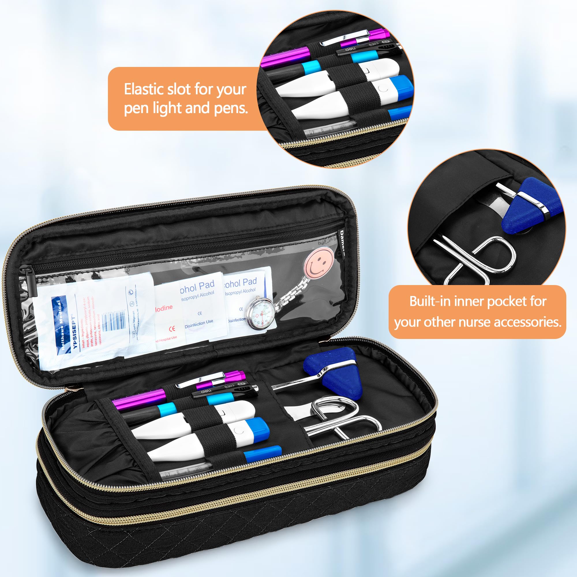 Damero Double Layer Stethoscope Bag Compatible with 3M Littmann/ADC/Omron Stethoscope, Stethoscope Carry Bag, Travel Bag for Nurse Accessories, Black - Image 2