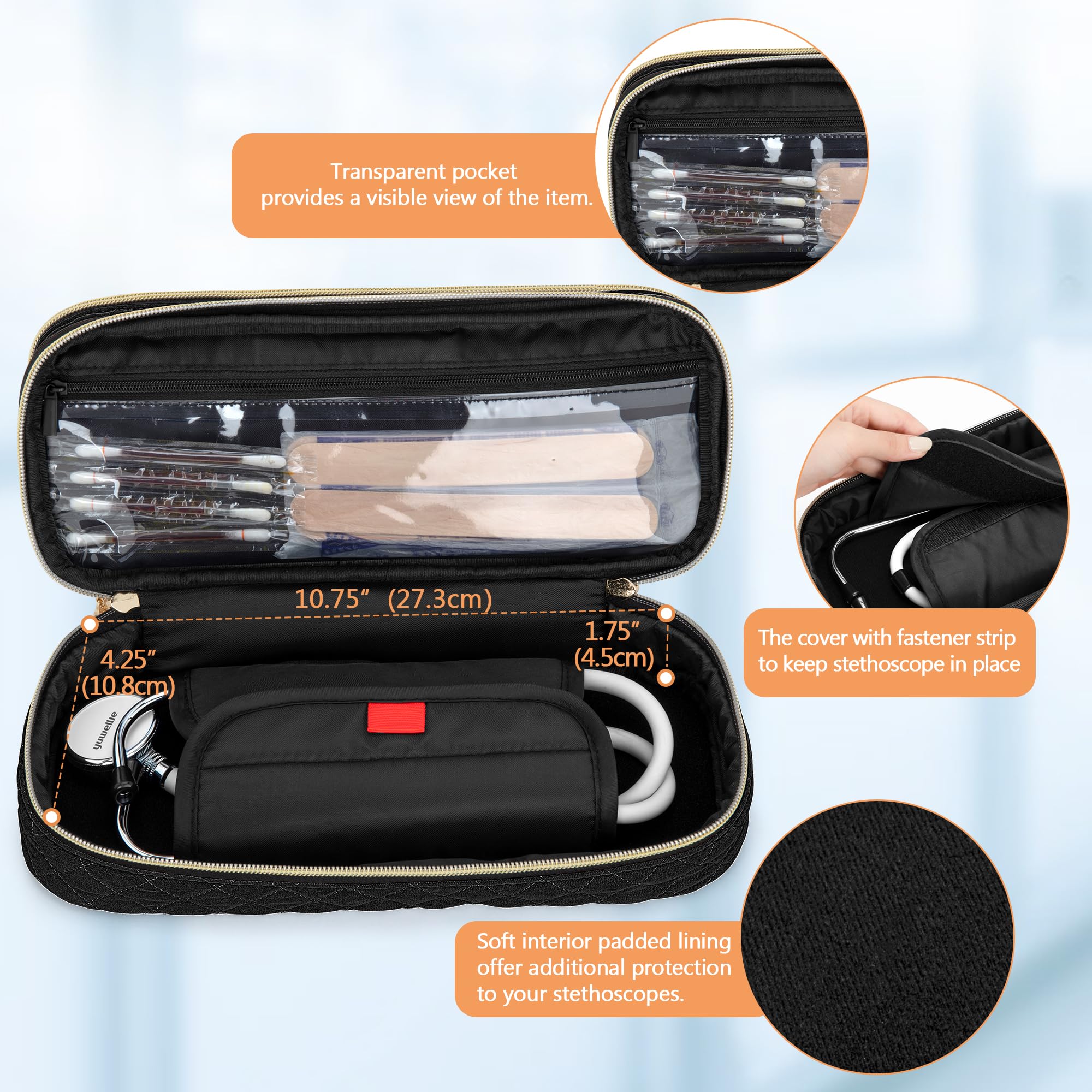 Damero Double Layer Stethoscope Bag Compatible with 3M Littmann/ADC/Omron Stethoscope, Stethoscope Carry Bag, Travel Bag for Nurse Accessories, Black - Image 3