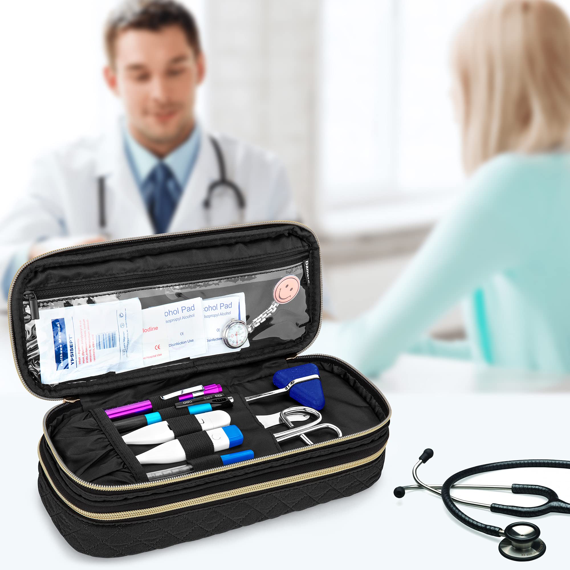 Damero Double Layer Stethoscope Bag Compatible with 3M Littmann/ADC/Omron Stethoscope, Stethoscope Carry Bag, Travel Bag for Nurse Accessories, Black - Image 7