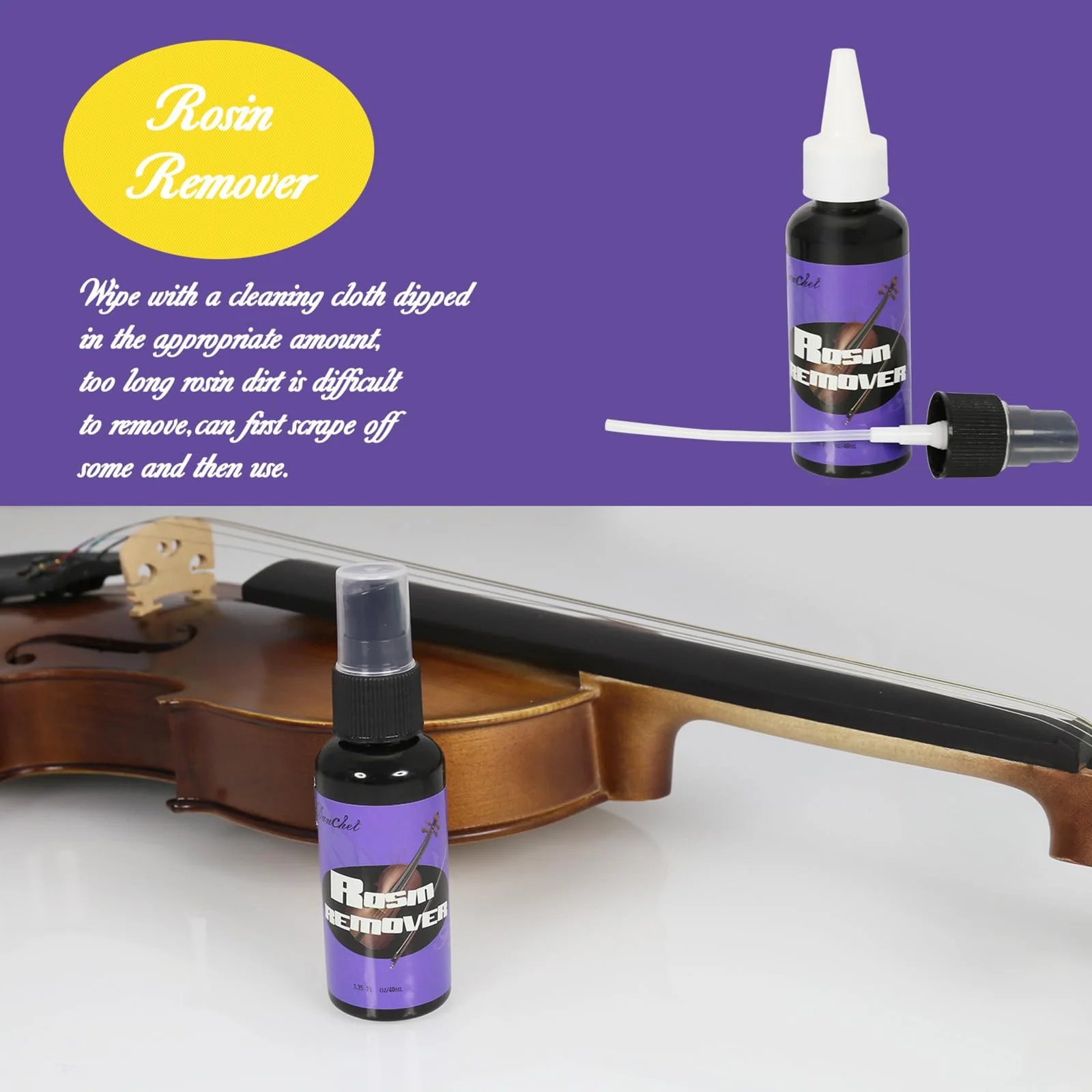 Danchet Violin Cleaner Care Cleaning Kit,Maintenance Kit,Beeswax,Liquid Rosin,Rosin Remover,String Oil,Polish,Violin Humidifier,Violin String Brush,Cleaning Clot. - Image 3