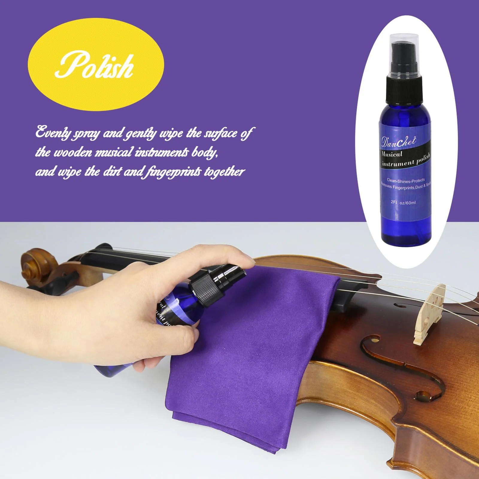 Danchet Violin Cleaner Care Cleaning Kit,Maintenance Kit,Beeswax,Liquid Rosin,Rosin Remover,String Oil,Polish,Violin Humidifier,Violin String Brush,Cleaning Clot. - Image 4
