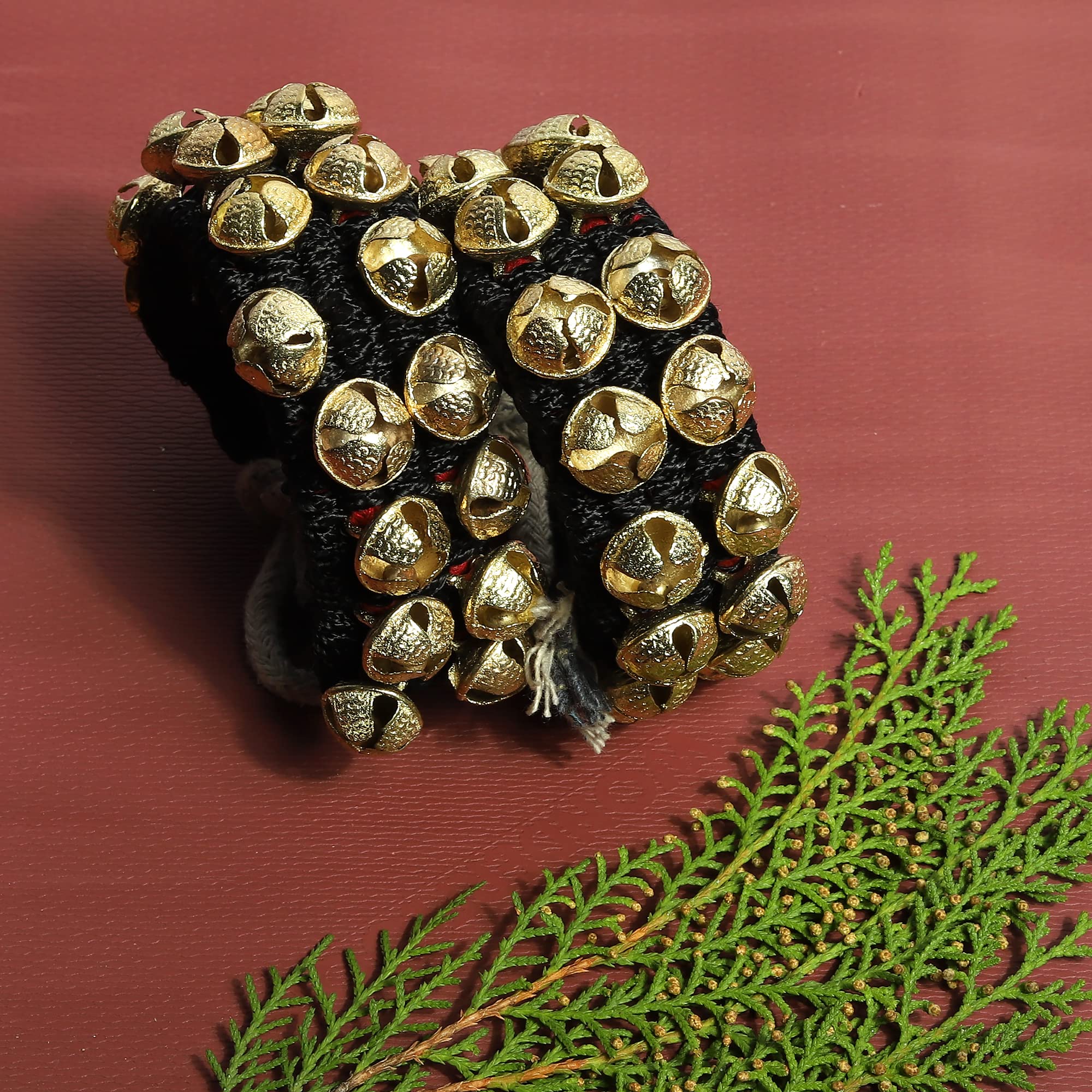 Dancing Bells Anklet Ghungroo with Colored Cushion Pad 2 Line with (20+20) Bells Best For Indian Classical Dance, Indian Style Brass Ankle Bells (BLACK) BLACK - Image 2