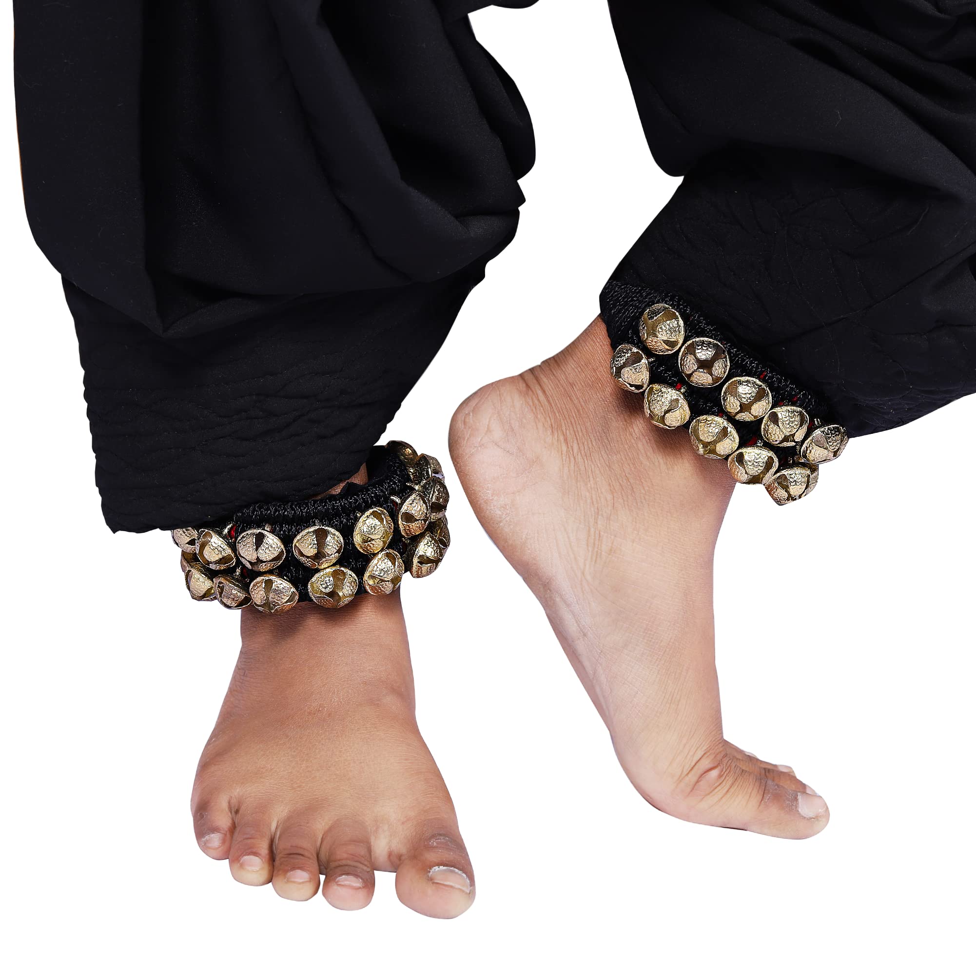 Dancing Bells Anklet Ghungroo with Colored Cushion Pad 2 Line with (20+20) Bells Best For Indian Classical Dance, Indian Style Brass Ankle Bells (BLACK) BLACK - Image 3